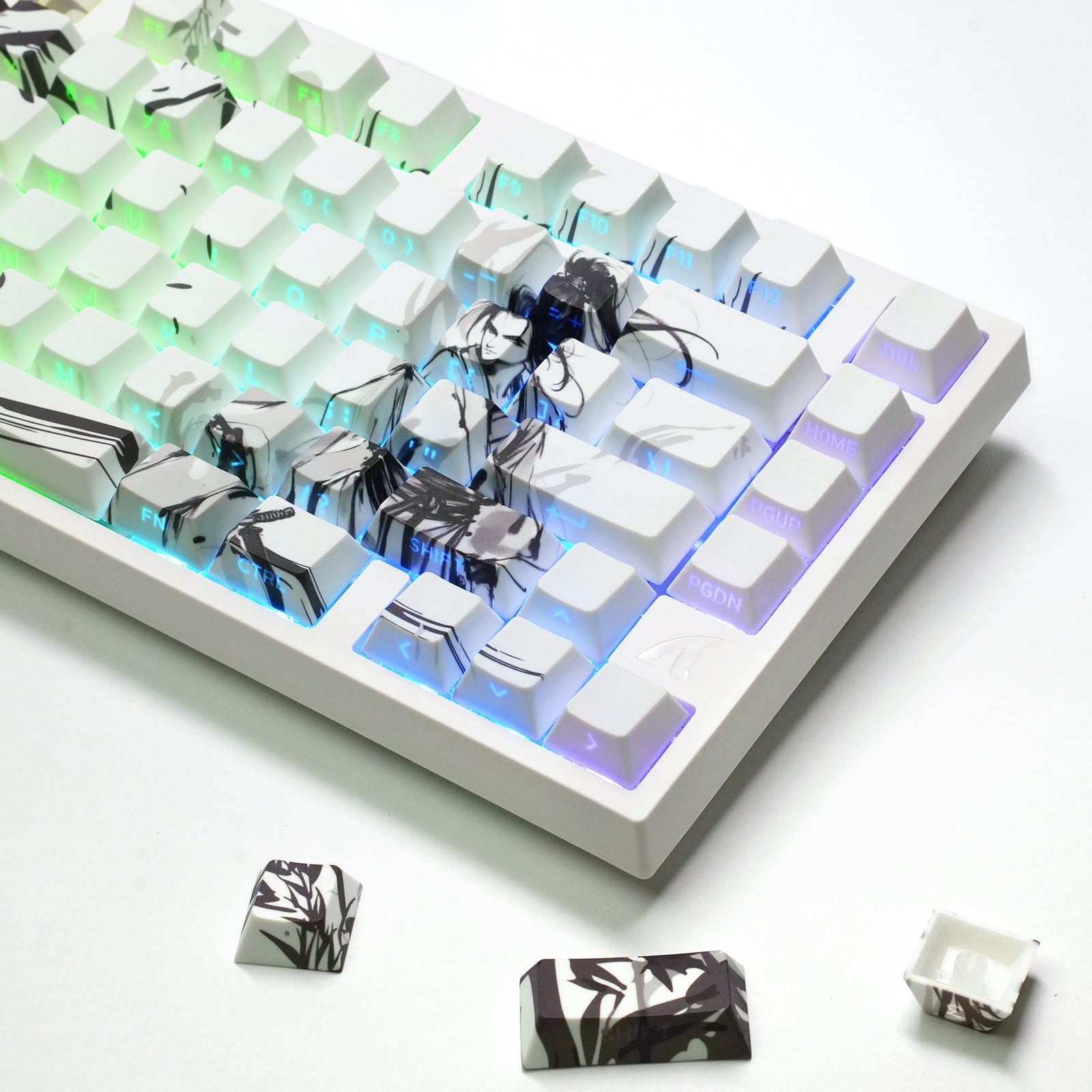ATTACK SHARK SK02, 129 Tasten, seitlich bedruckte PBT-Tastenkappen, ANSI/ISO, fahrender Ritter