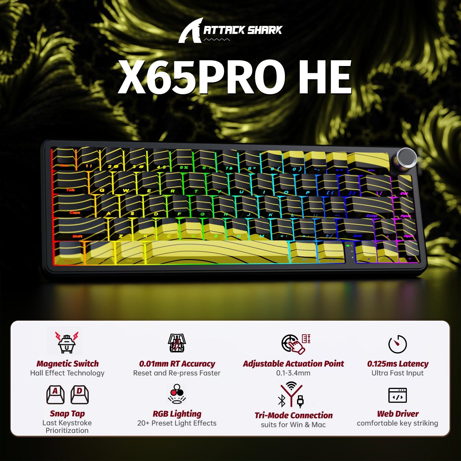 ATTACK SHARK X65PRO HE Kabellose Rapid Trigger-Tastatur mit Magnetschalter