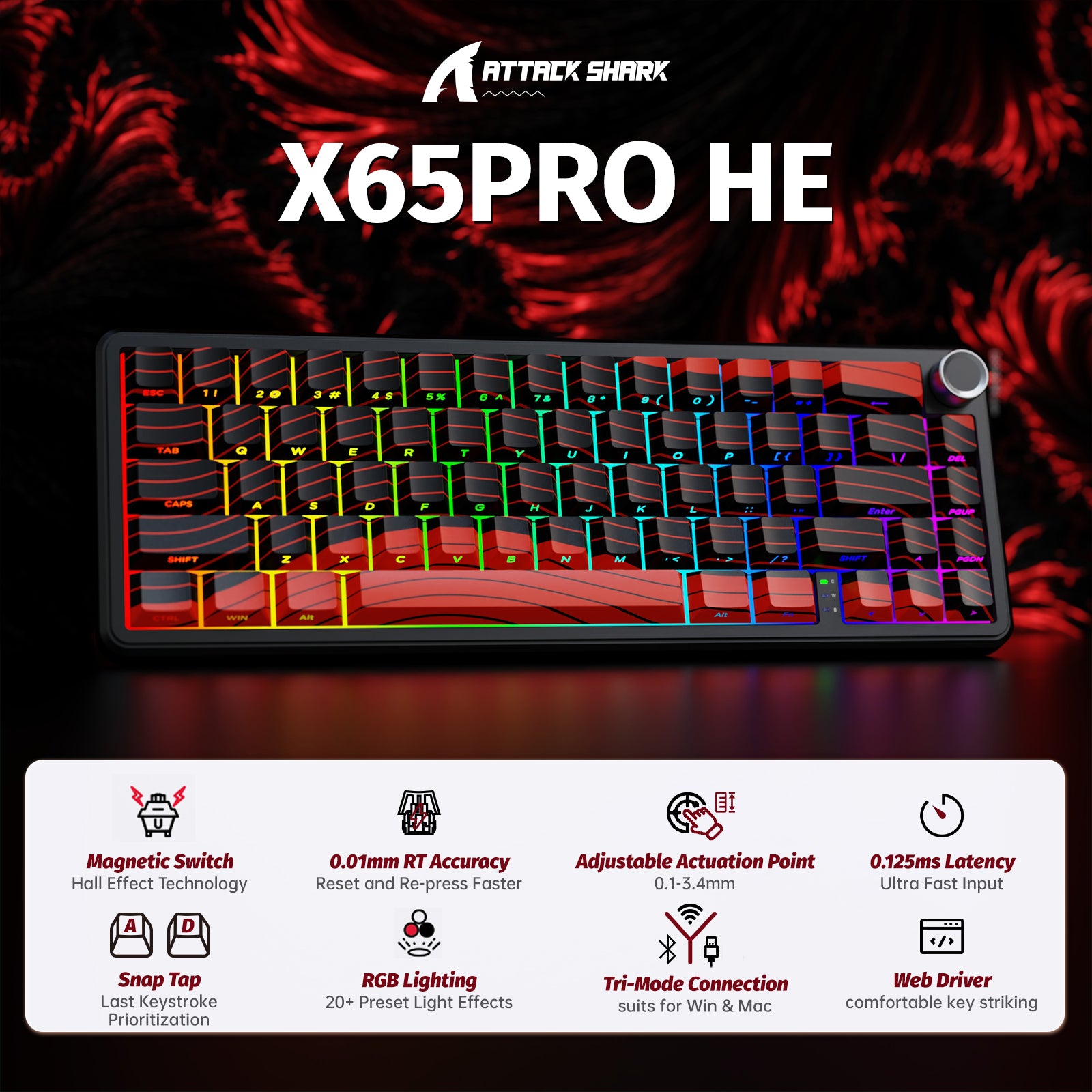ATTACK SHARK X65PRO HE Kabellose Rapid Trigger-Tastatur mit Magnetschalter