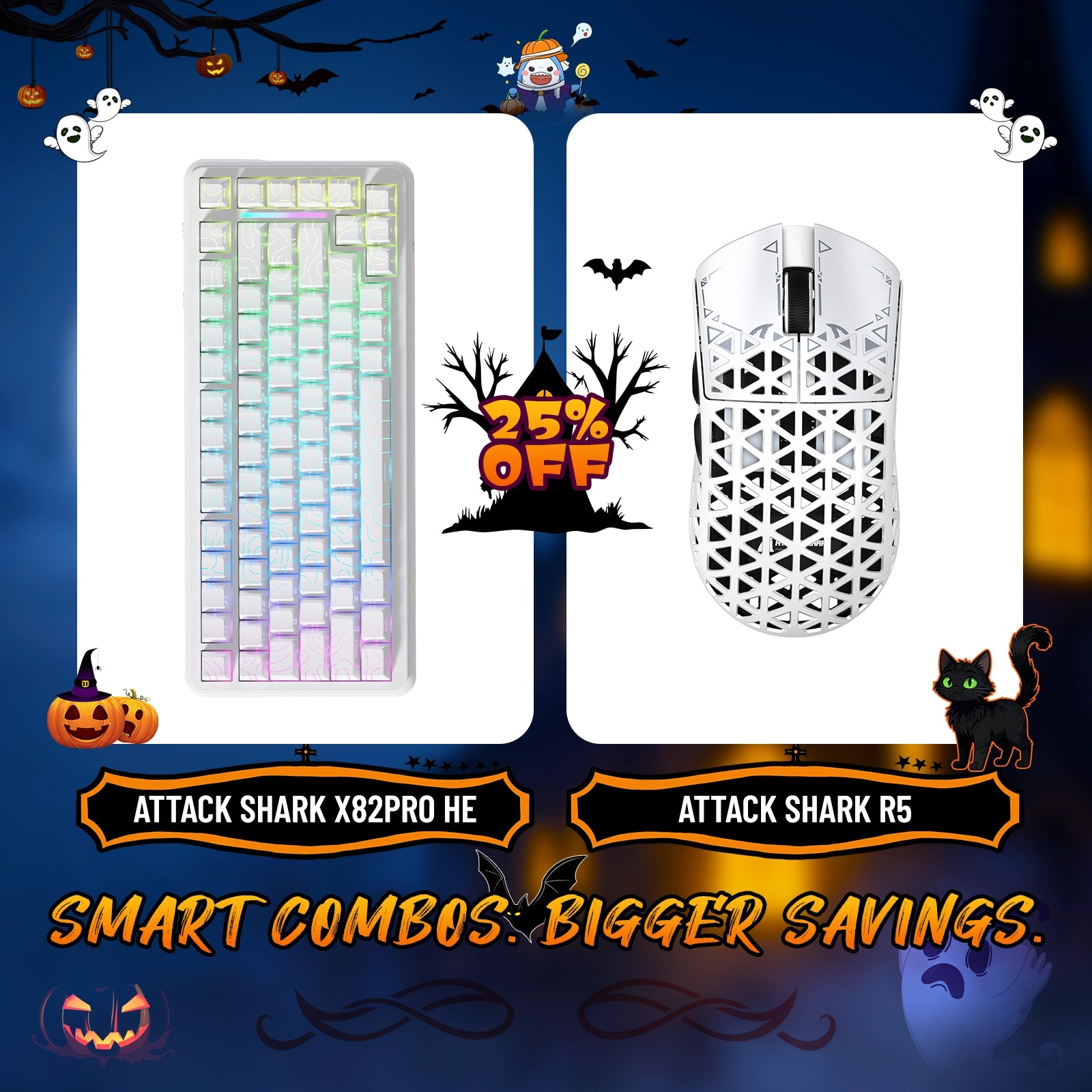 ATTACK SHARK X82PRO HE Rapid Trigger Keyboard + R5 Carbon Fiber Wireless Gaming Mouse Bundle