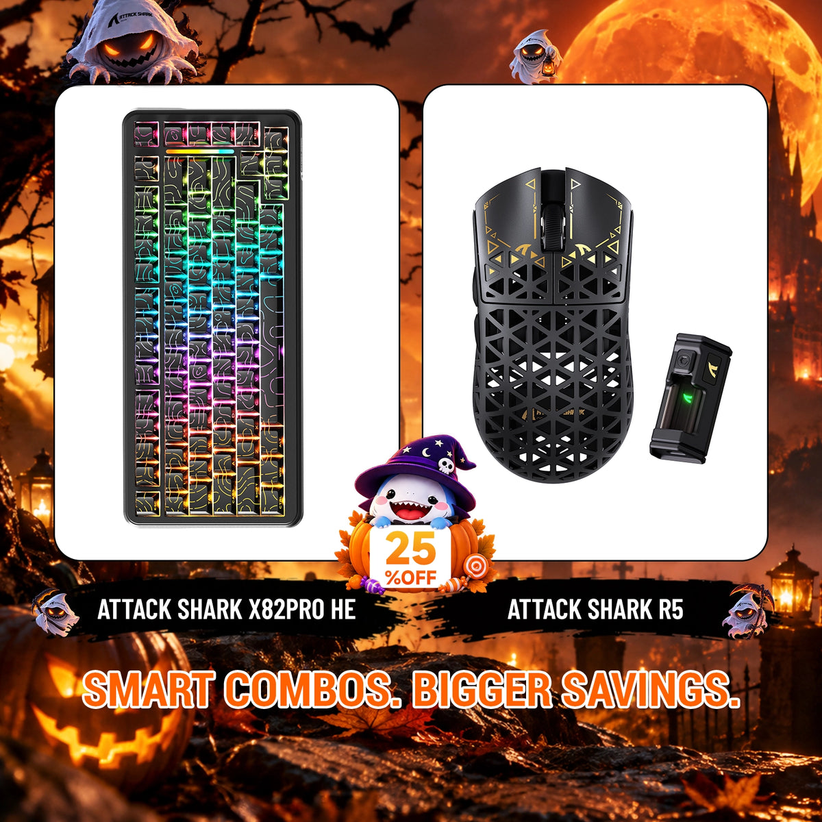 ATTACK SHARK X82 PRO HE-Tastatur mit Rapid Trigger + R5 Carbon Fiber kabelloses Gaming-Maus-Bundle