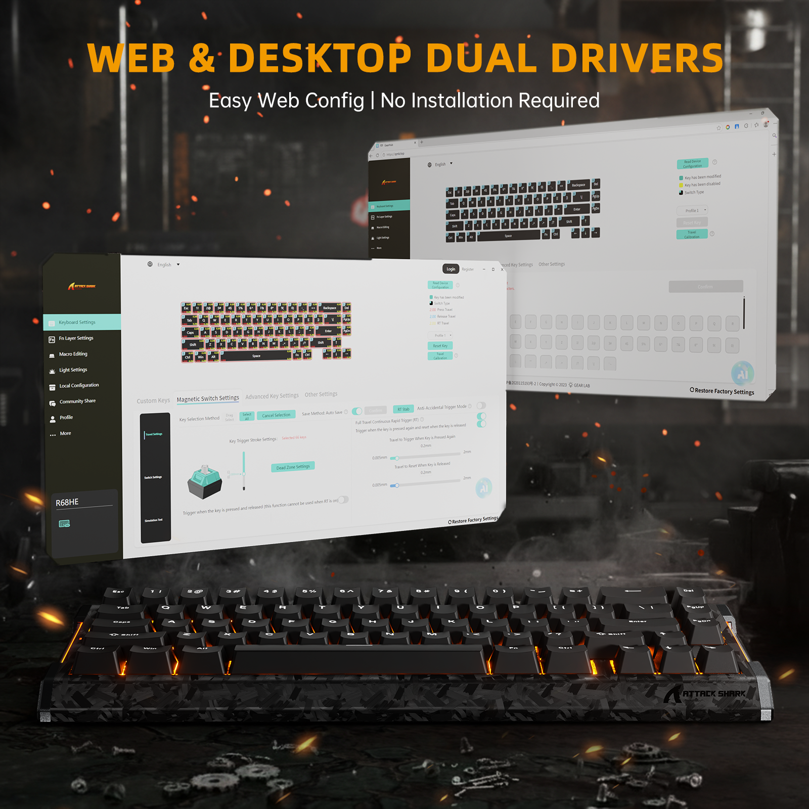 ATTACK SHARK R68 HE Kohlefaser Rapid Trigger Tastatur Magnetischer Schalter