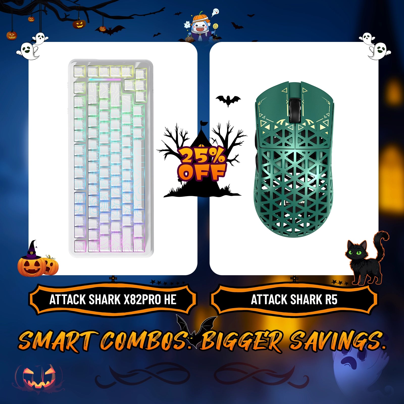 ATTACK SHARK X82PRO HE Rapid Trigger Keyboard + R5 Carbon Fiber Wireless Gaming Mouse Bundle