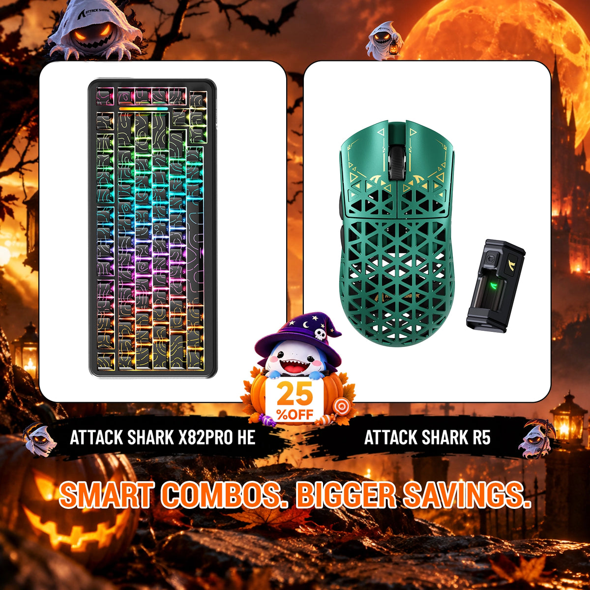 ATTACK SHARK X82 PRO HE-Tastatur mit Rapid Trigger + R5 Carbon Fiber kabelloses Gaming-Maus-Bundle
