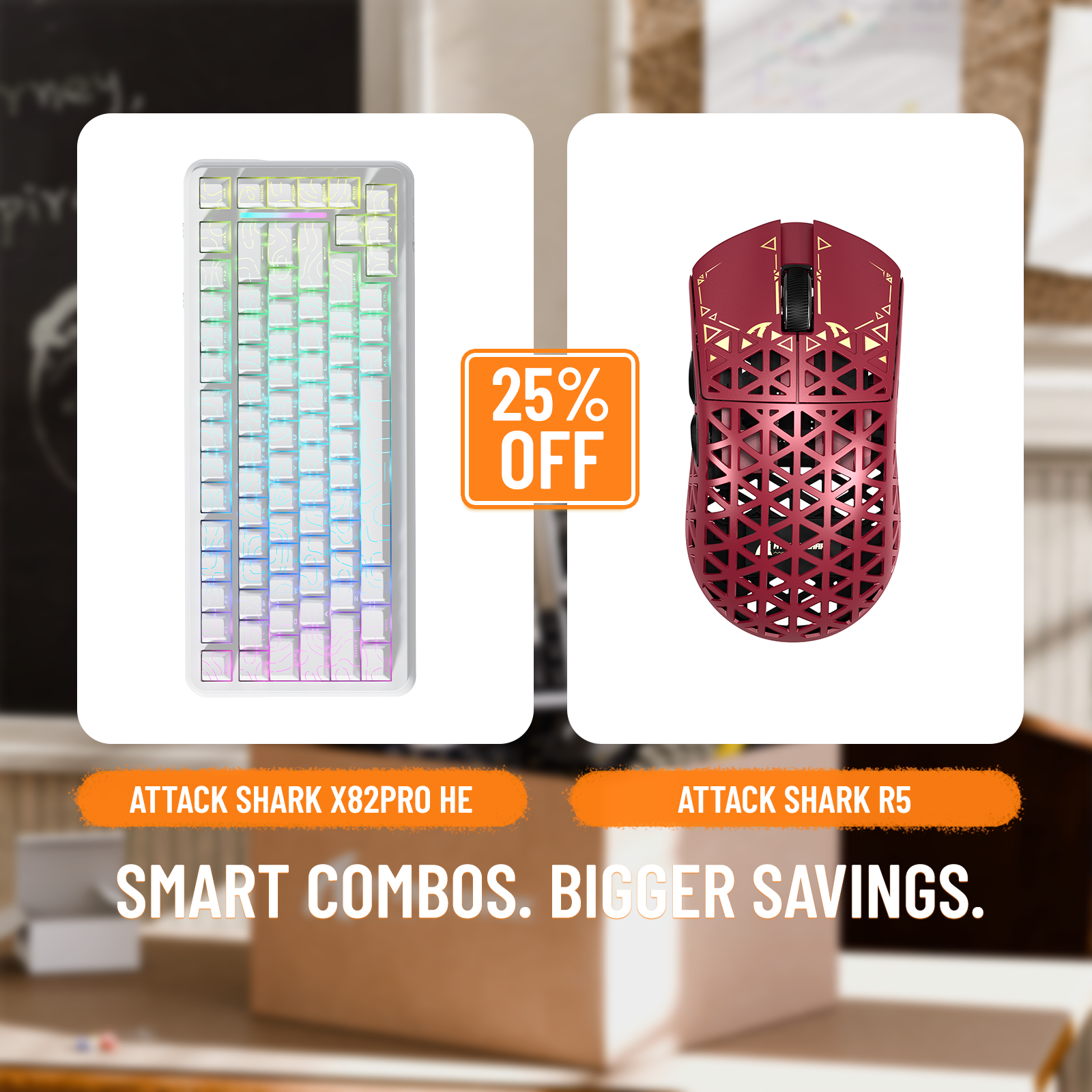 ATTACK SHARK X82PRO HE Rapid Trigger-Tastatur + R5 Carbon Fiber Wireless Gaming-Maus im Bundle