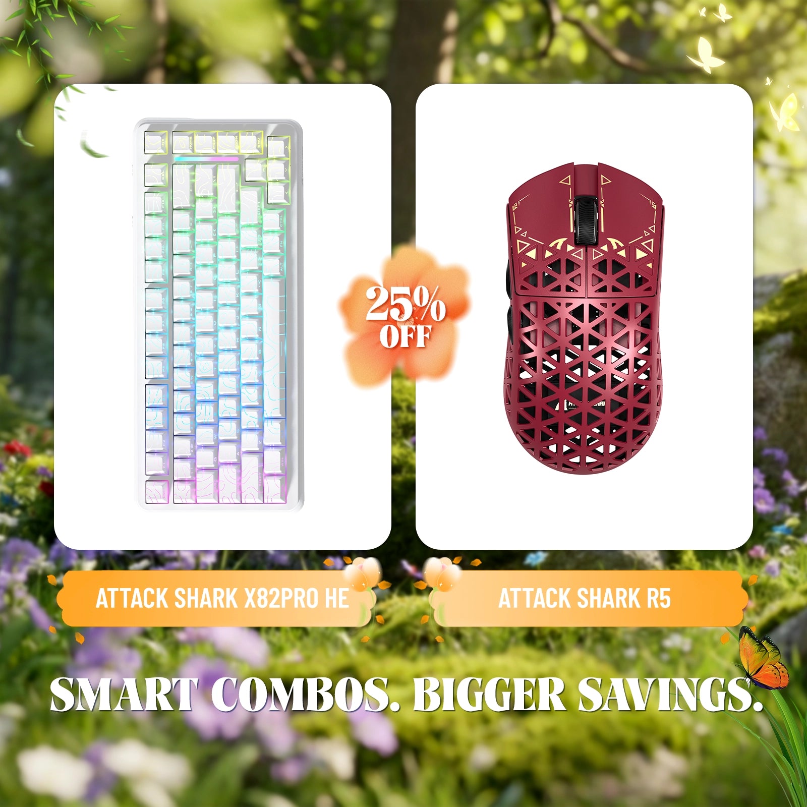 ATTACK SHARK X82PRO HE Rapid Trigger-Tastatur + R5 Carbon Fiber Wireless Gaming-Maus im Bundle