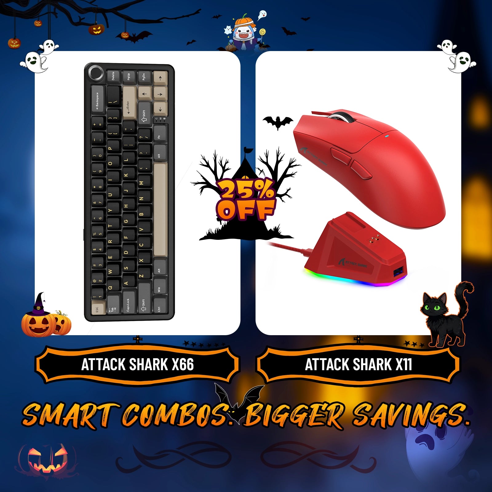 ATTACK SHARK X66 Wireless Mechanical Keyboard + X11 Wireless Gaming Mouse