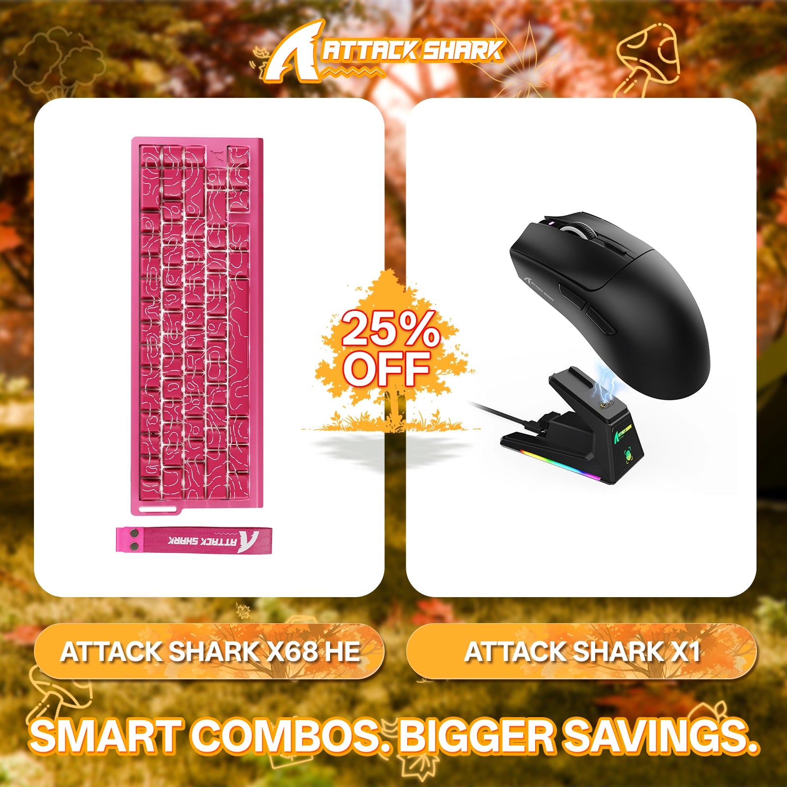 ATTACK SHARK X68HE Rapid Trigger Keyboard + X1 Wireless Gaming Mouse Bundle