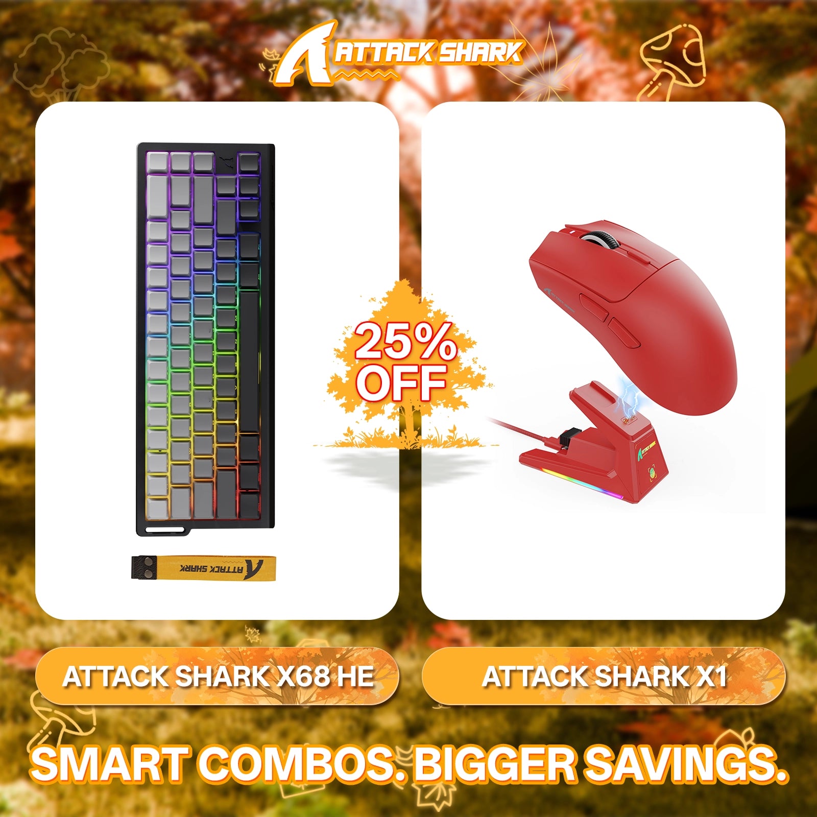 ATTACK SHARK X68HE Rapid Trigger Keyboard + X1 Wireless Gaming Mouse Bundle
