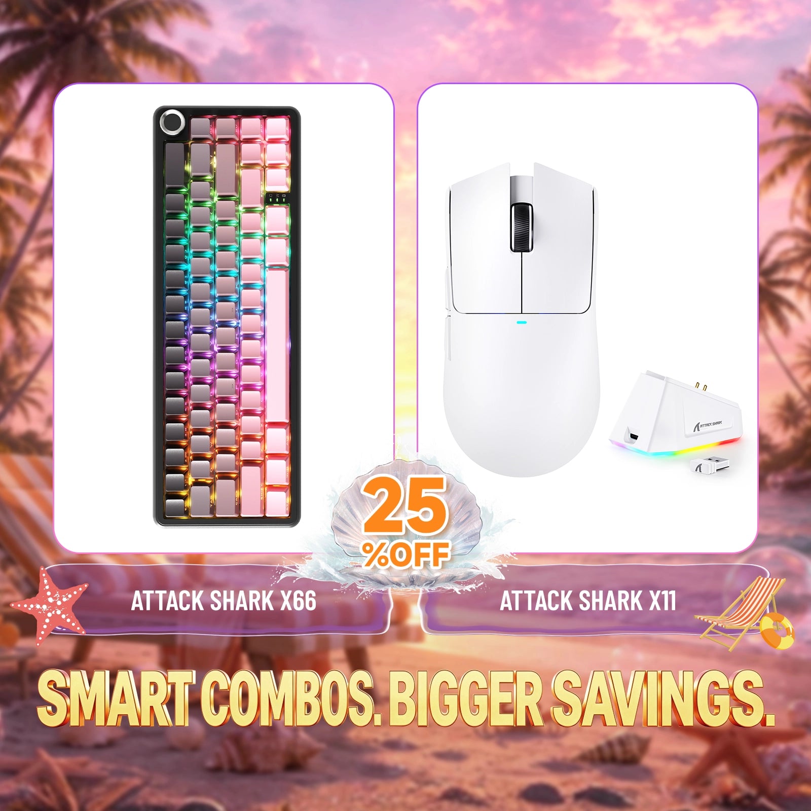 ATTACK SHARK X66 Kabellose mechanische Tastatur + X11 Kabellose Gaming-Maus Bundle