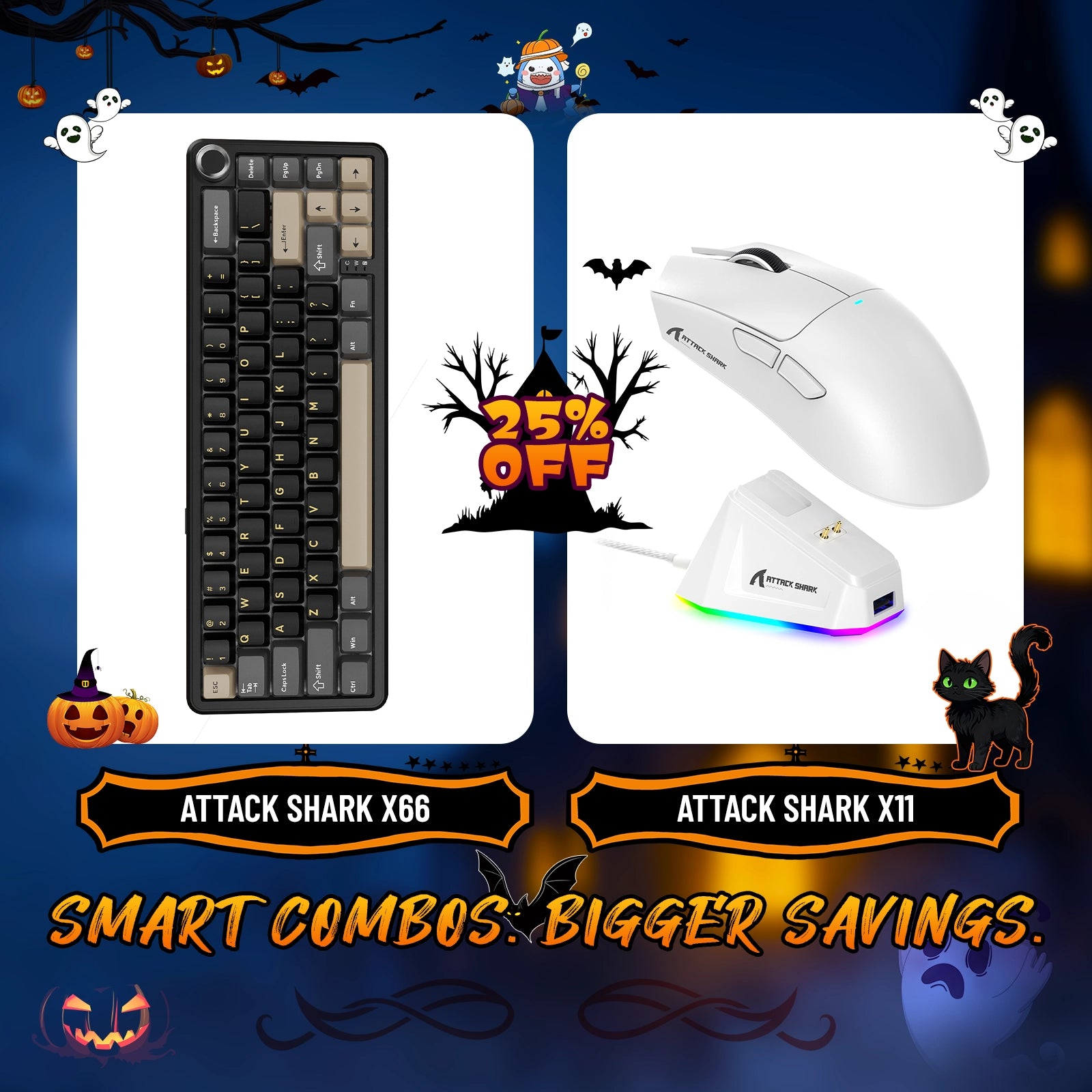 ATTACK SHARK X66 Wireless Mechanical Keyboard + X11 Wireless Gaming Mouse