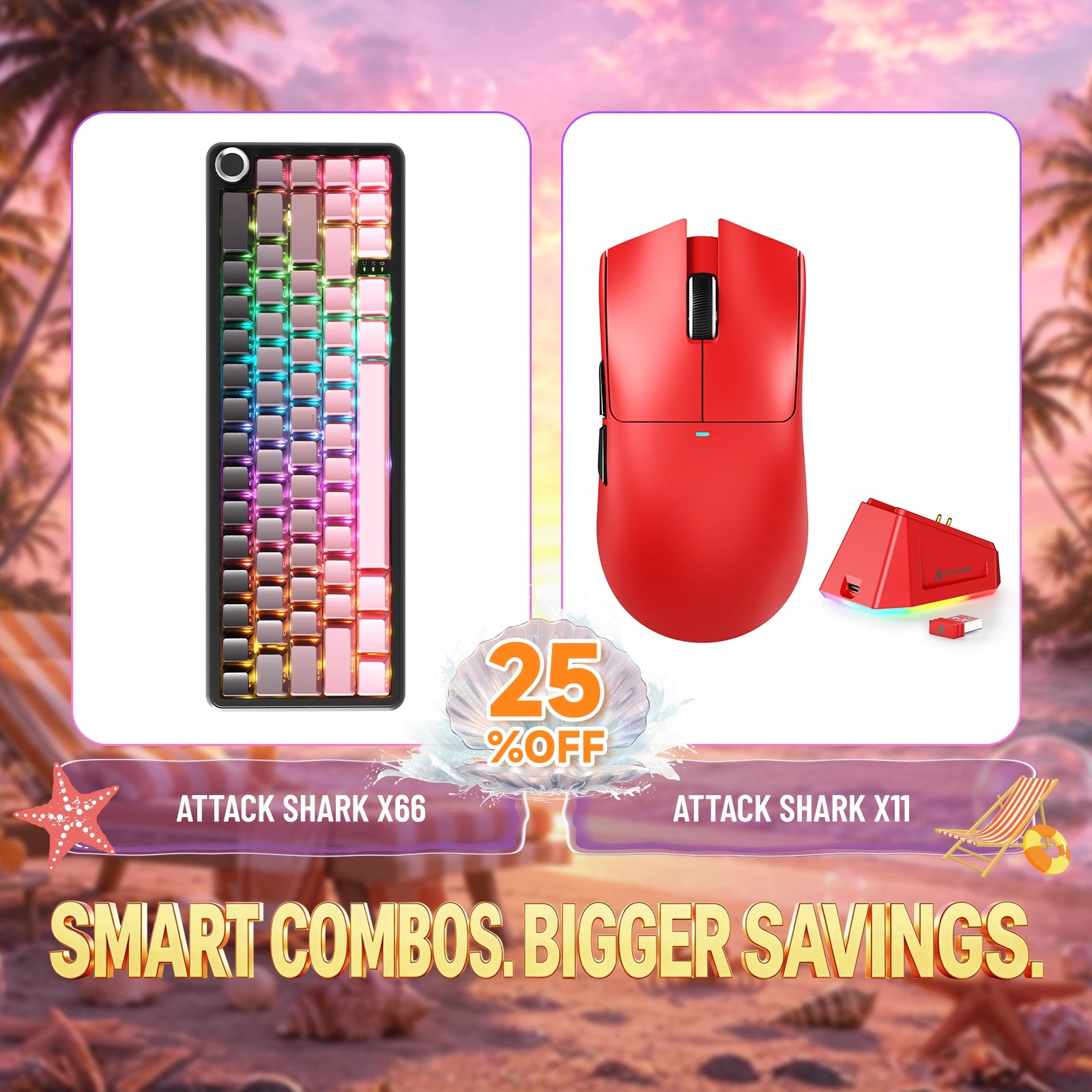 ATTACK SHARK X66 Kabellose mechanische Tastatur + X11 Kabellose Gaming-Maus Bundle