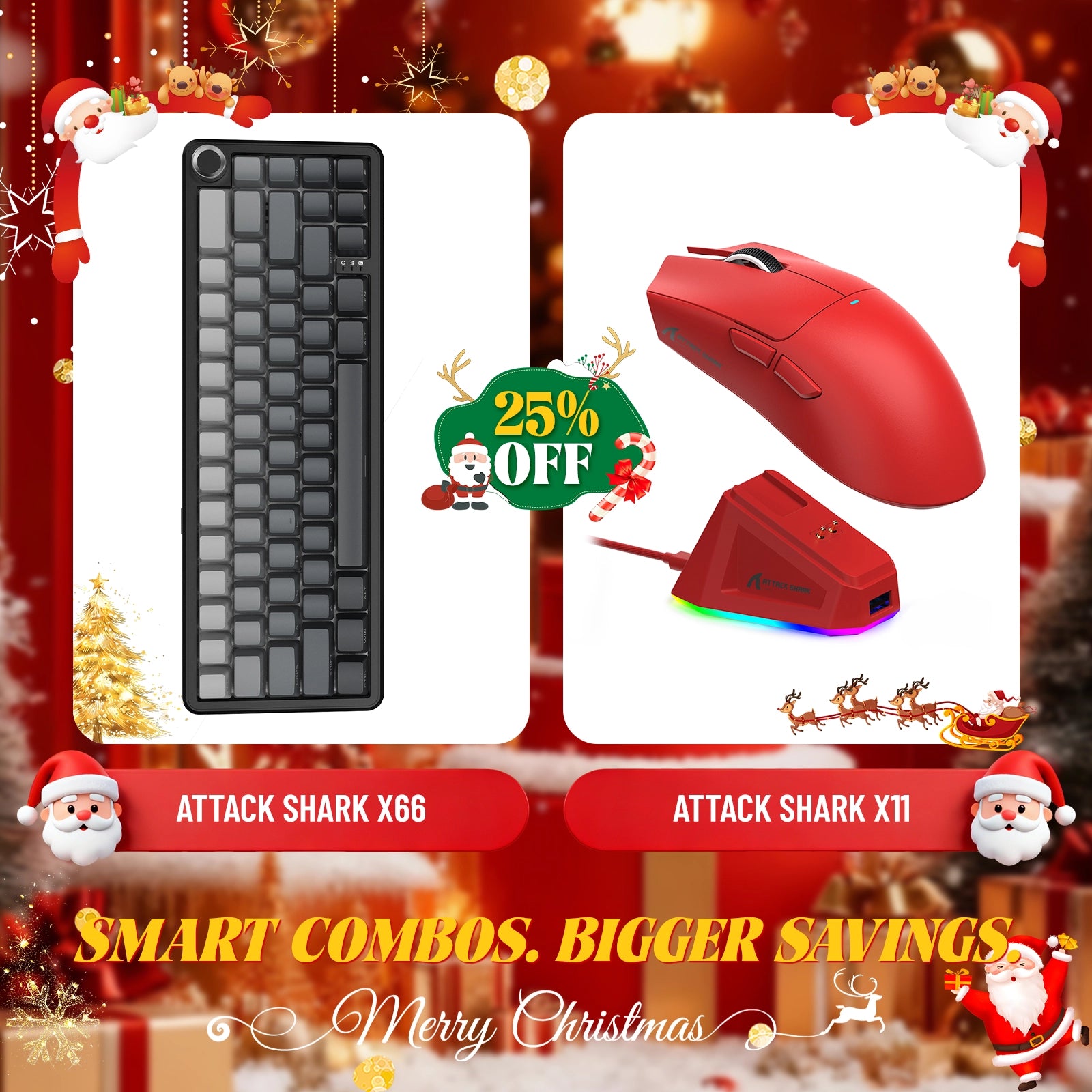 ATTACK SHARK X66 Wireless Mechanical Keyboard + X11 Wireless Gaming Mouse