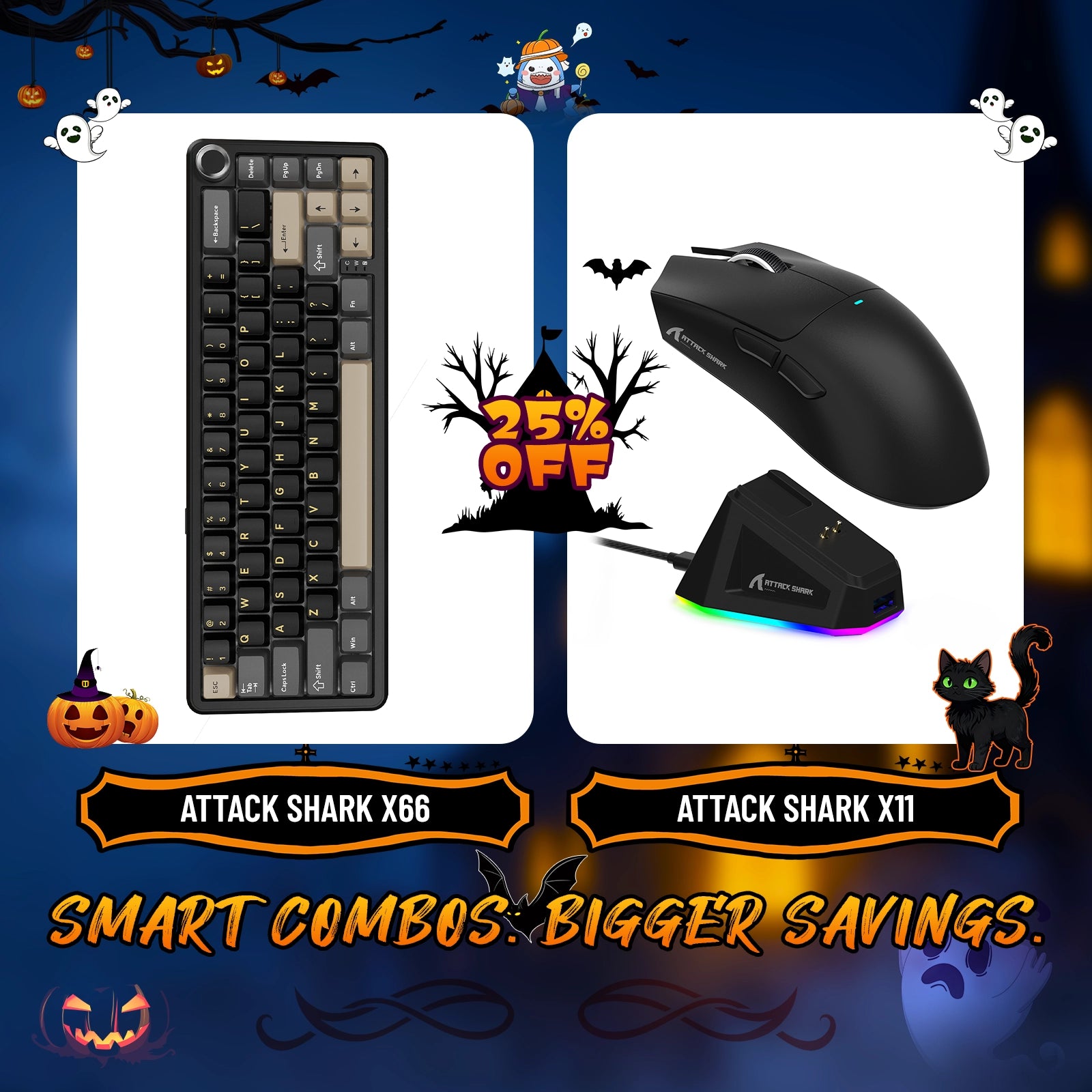 ATTACK SHARK X66 Wireless Mechanical Keyboard + X11 Wireless Gaming Mouse