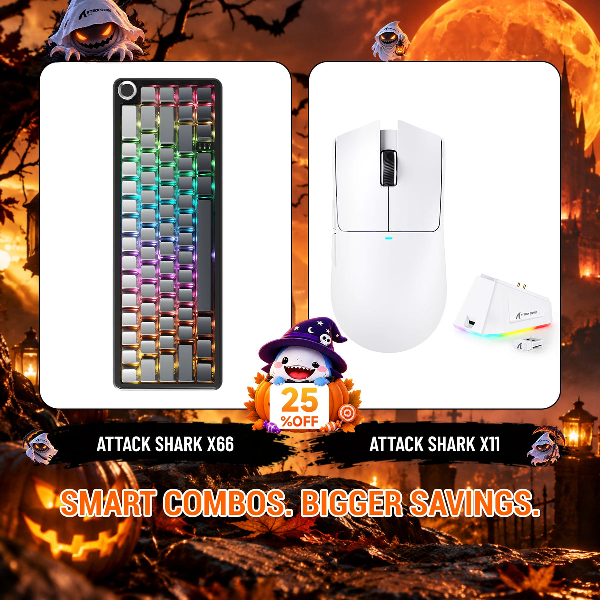 ATTACK SHARK X66 Kabellose mechanische Tastatur + X11 Kabellose Gaming-Maus Bundle