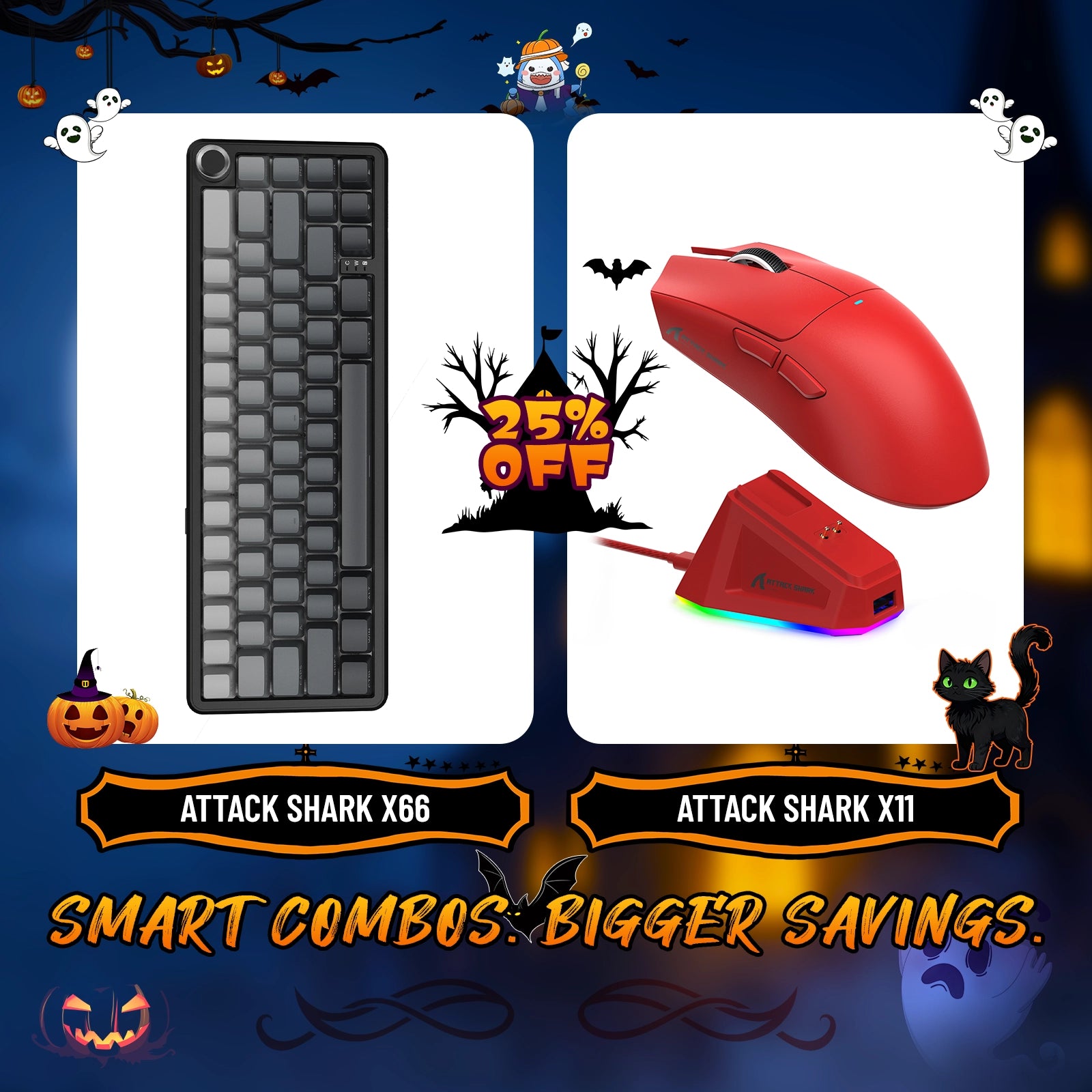 ATTACK SHARK X66 Wireless Mechanical Keyboard + X11 Wireless Gaming Mouse