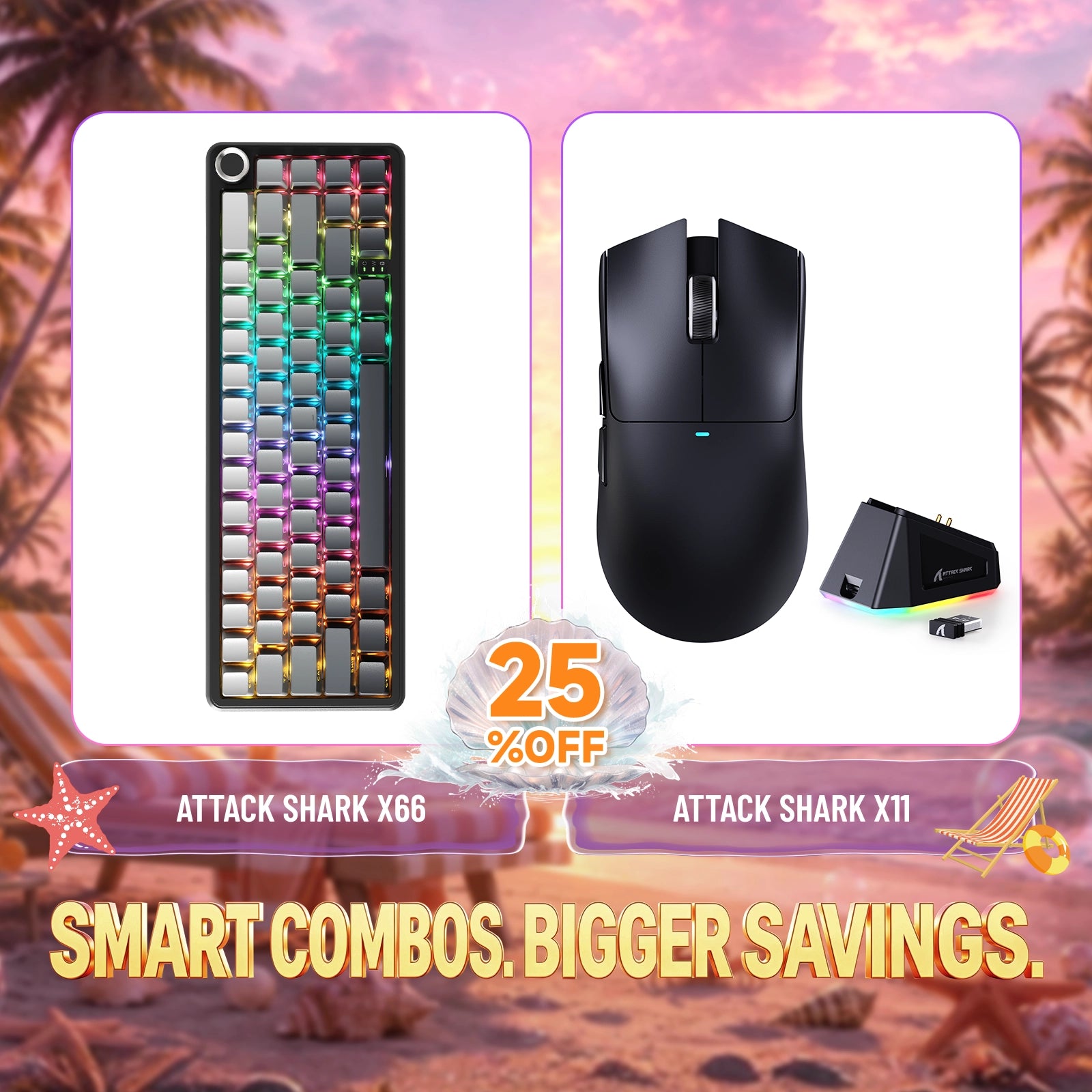 ATTACK SHARK X66 Kabellose mechanische Tastatur + X11 Kabellose Gaming-Maus Bundle