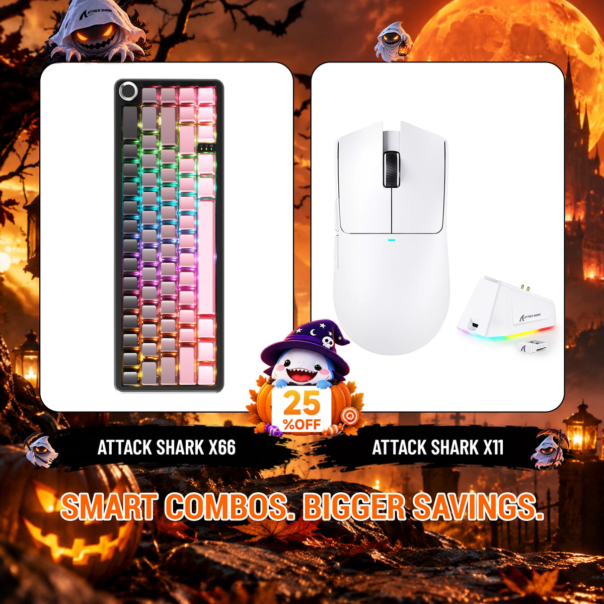 ATTACK SHARK X66 Kabellose mechanische Tastatur + X11 Kabellose Gaming-Maus Bundle