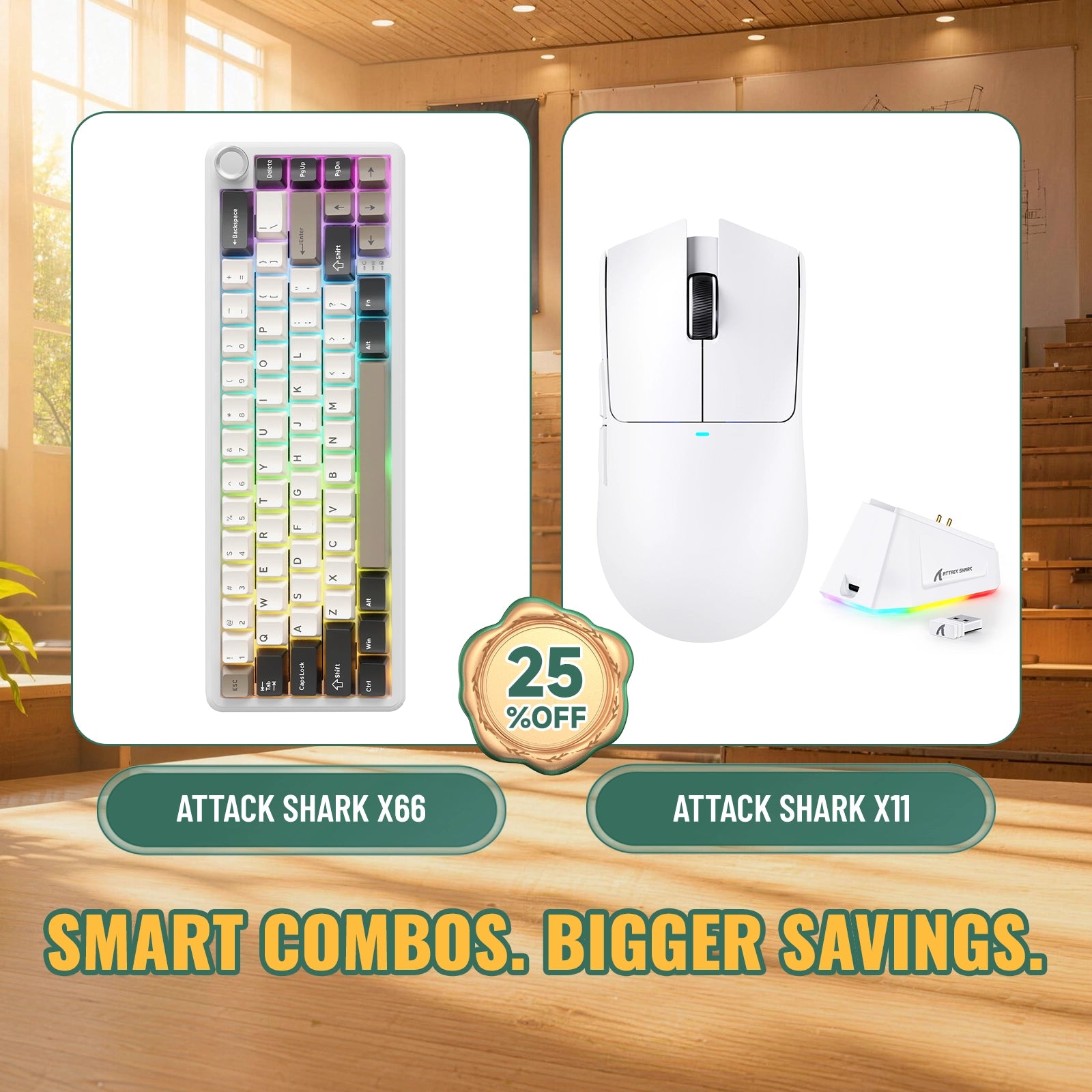 ATTACK SHARK X66 Kabellose mechanische Tastatur + X11 Kabellose Gaming-Maus Bundle