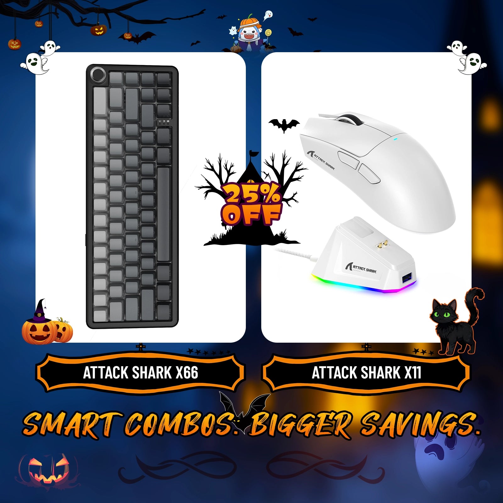 ATTACK SHARK X66 Wireless Mechanical Keyboard + X11 Wireless Gaming Mouse