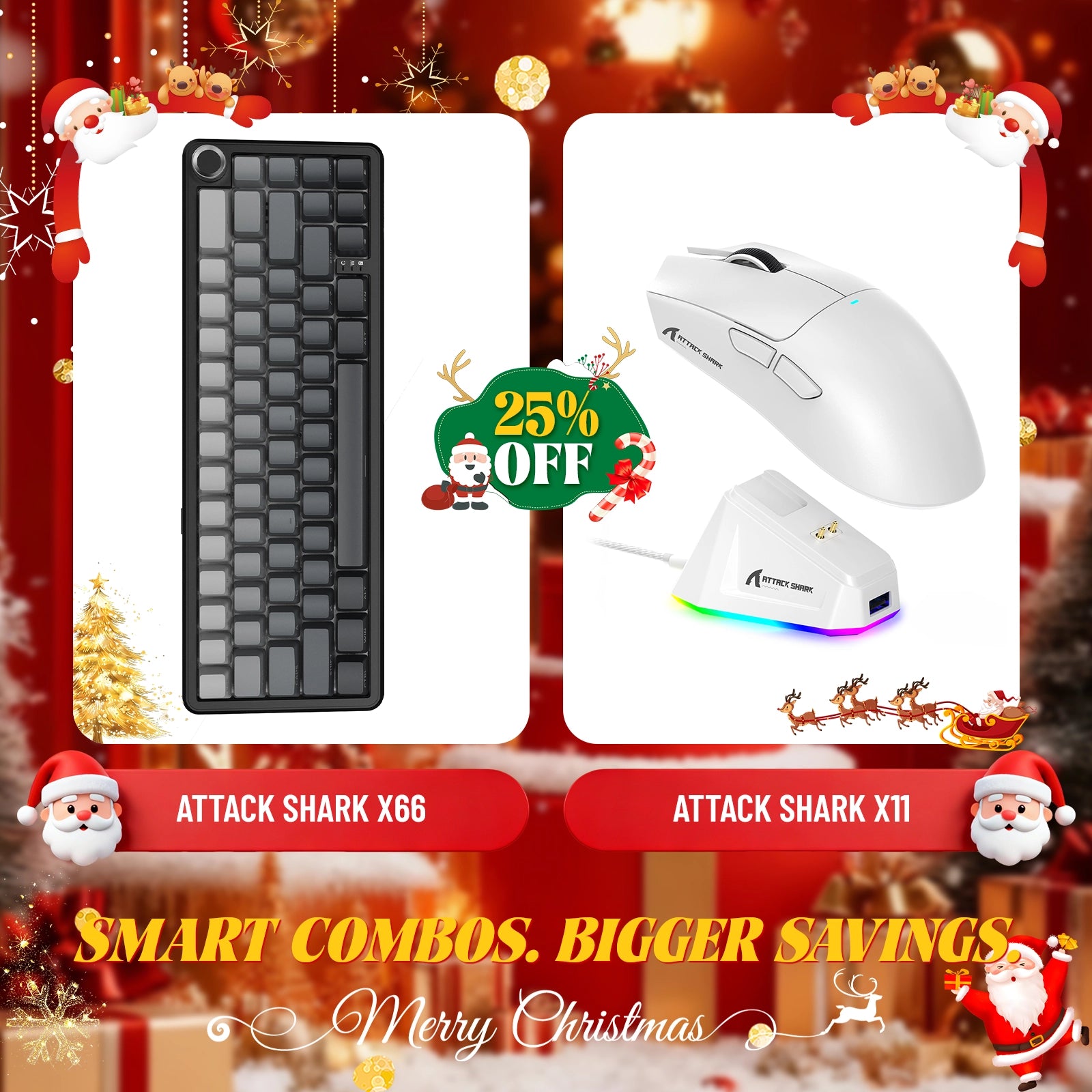 ATTACK SHARK X66 Wireless Mechanical Keyboard + X11 Wireless Gaming Mouse