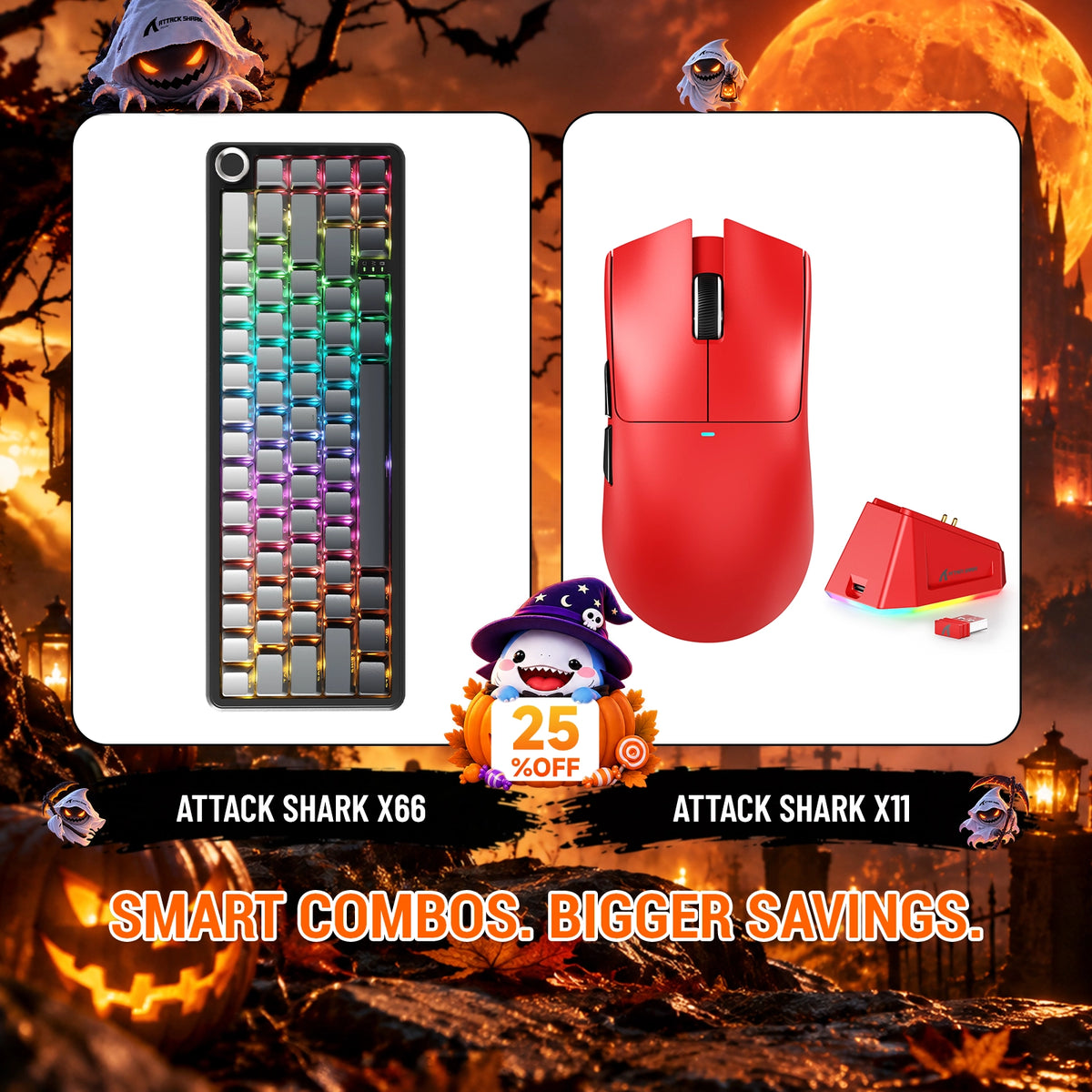 ATTACK SHARK X66 Kabellose mechanische Tastatur + X11 Kabellose Gaming-Maus Bundle