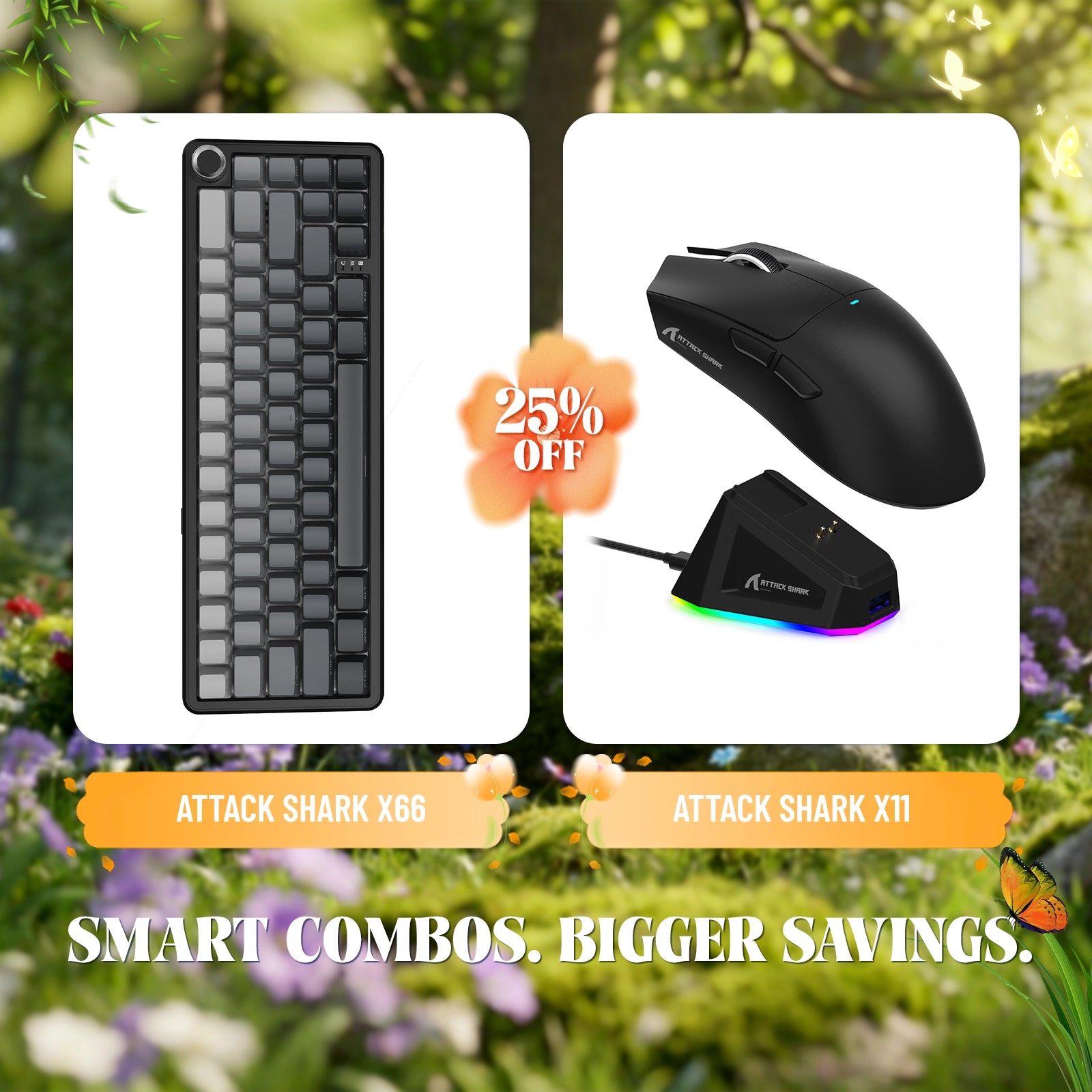 ATTACK SHARK X66 Wireless Mechanical Keyboard + X11 Wireless Gaming Mouse