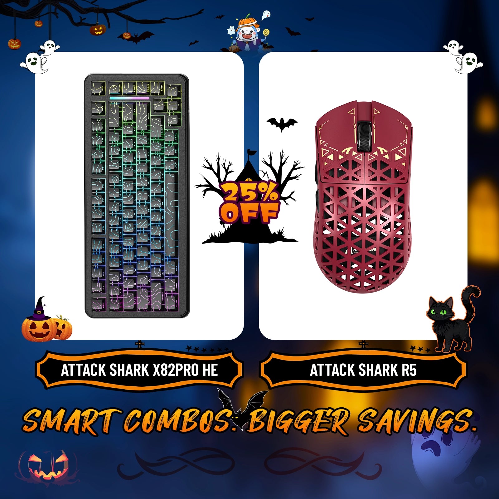 ATTACK SHARK X82PRO HE Rapid Trigger Keyboard + R5 Carbon Fiber Wireless Gaming Mouse Bundle
