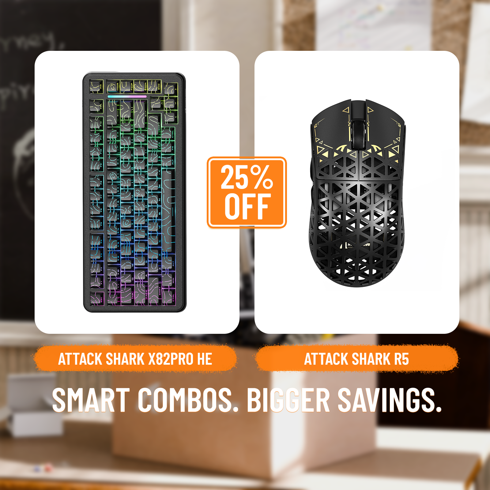 ATTACK SHARK X82PRO HE Rapid Trigger-Tastatur + R5 Carbon Fiber Wireless Gaming-Maus im Bundle