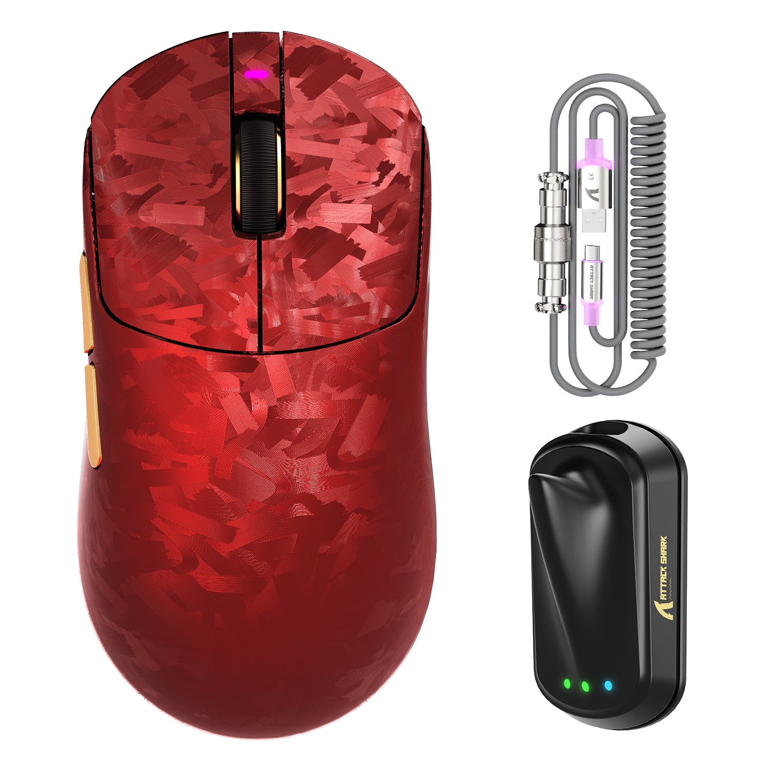 ATTACK SHARK RS3 ULTRA Carbonfaser Kabellose PAW3955MAX Gaming-Maus mit C06 Ultra LED-Kabel