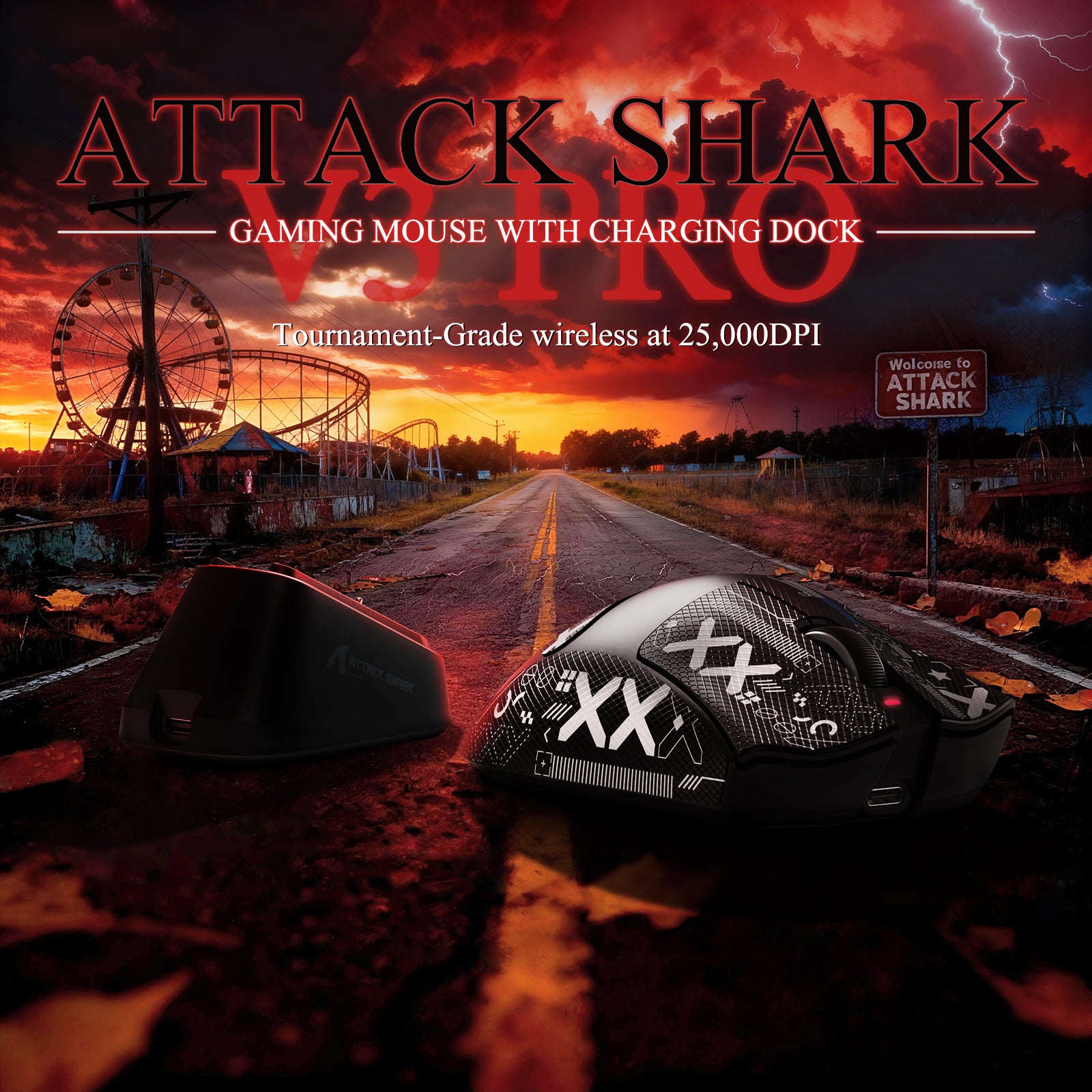 ATTACK SHARK V3PRO Ultraleichte Tri-Mode-Gaming-Maus mit Ladestation