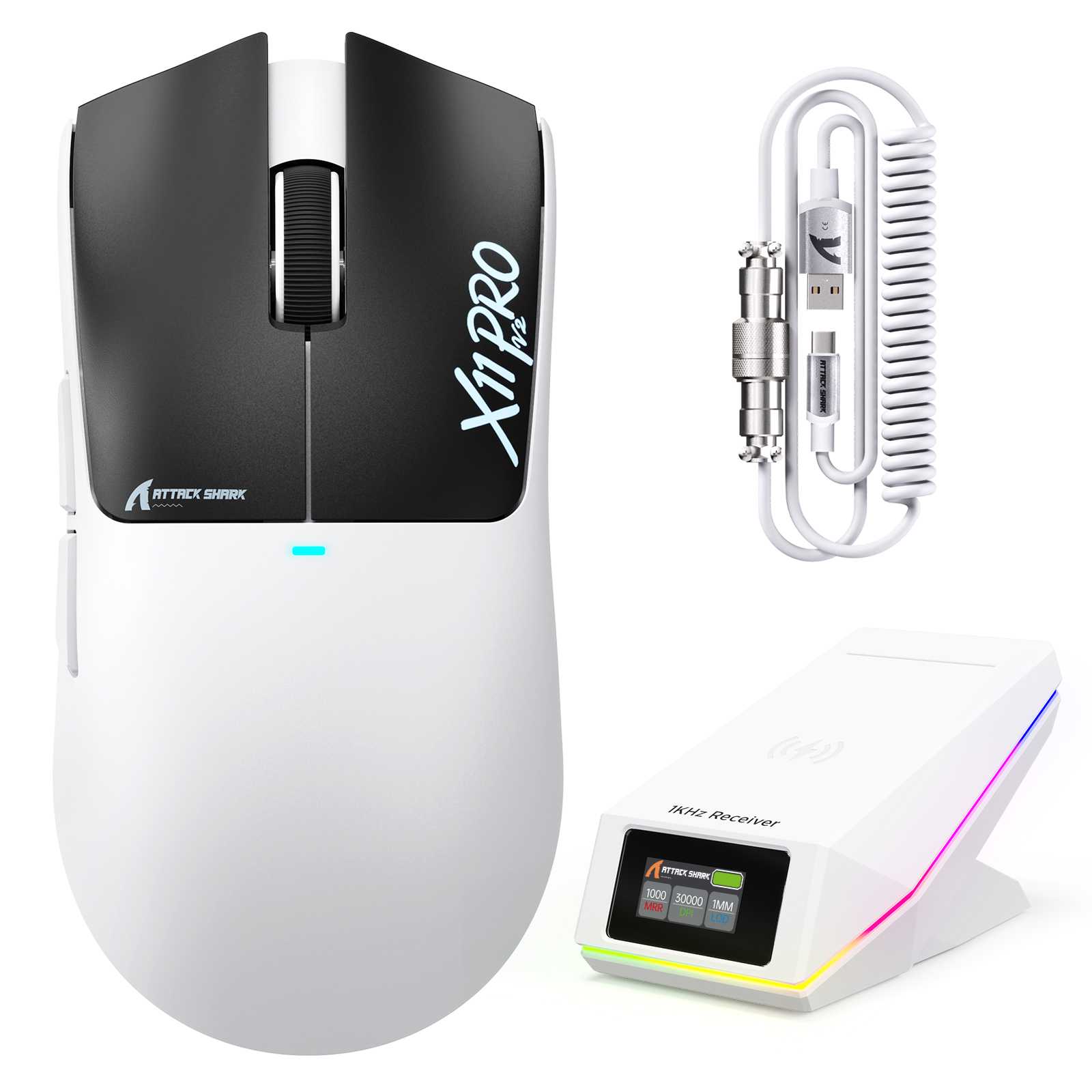 ATTACK SHARK X11 PRO V2 Kabellose Gaming-Maus mit TFT-Display, Ladestation und C06 Spiralkabel