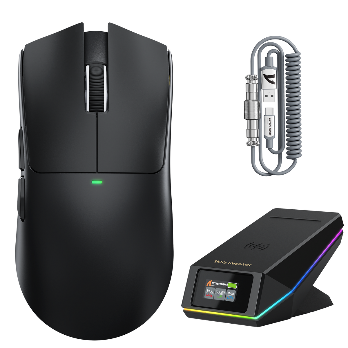 ATTACK SHARK X11 PRO V2 Kabellose Gaming-Maus mit TFT-Display, Ladestation und C06 Spiralkabel