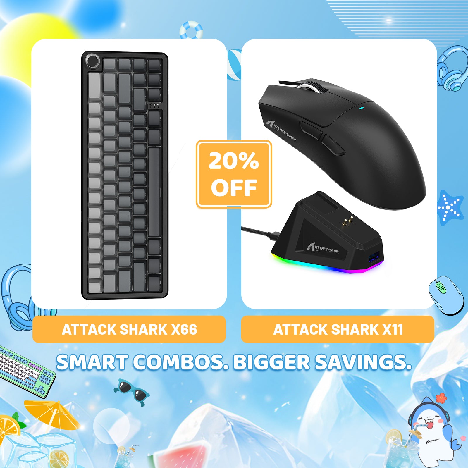 ATTACK SHARK X66 Wireless Mechanical Keyboard + X11 Wireless Gaming Mouse