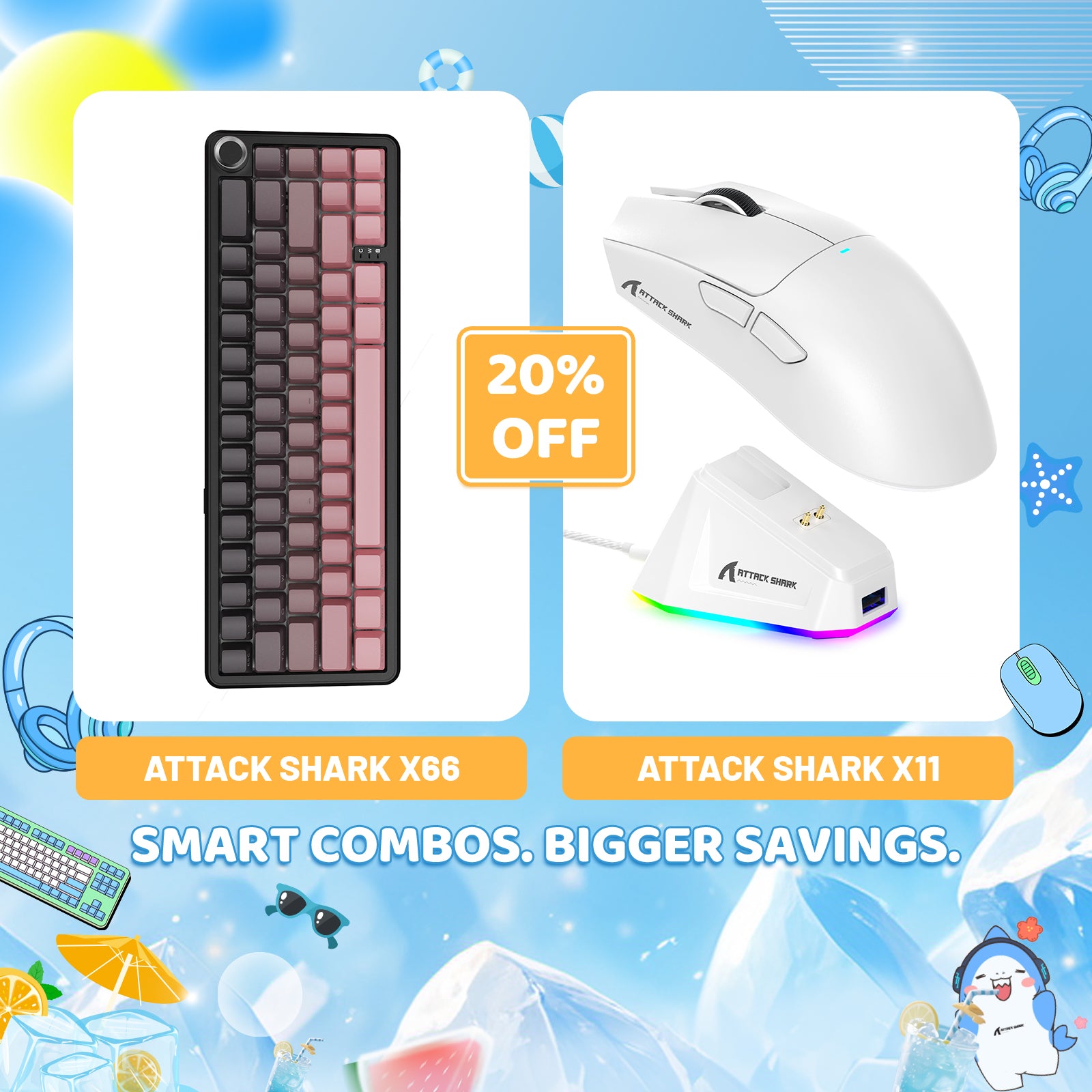 ATTACK SHARK X66 Wireless Mechanical Keyboard + X11 Wireless Gaming Mouse