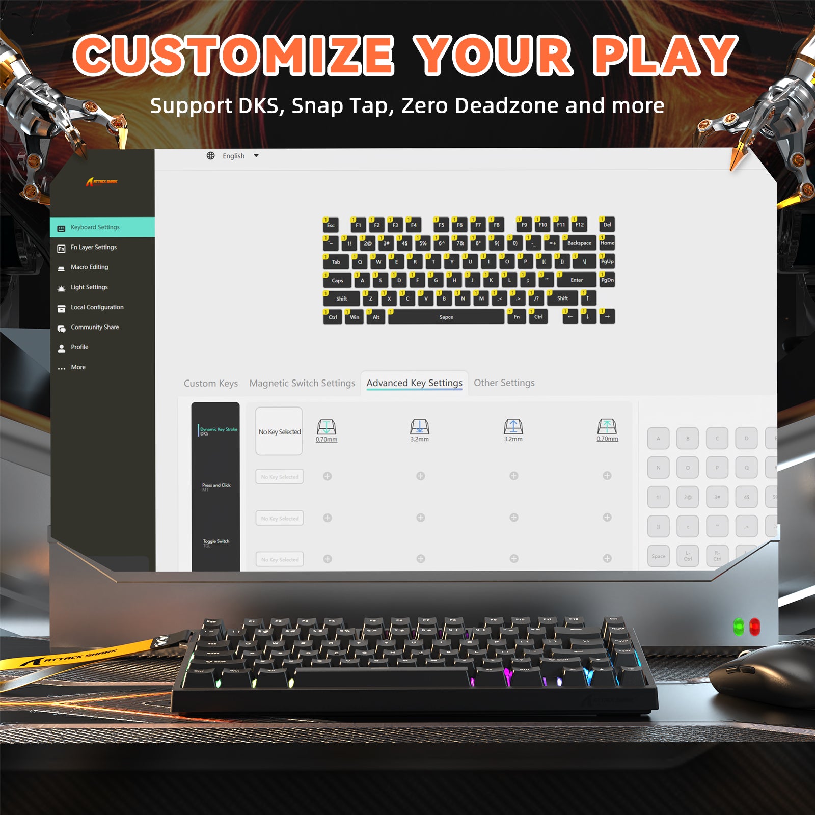 ATTACK SHARK R82 HE Rapid Trigger-Tastatur-Magnetschalter mit 0,005 MM RT