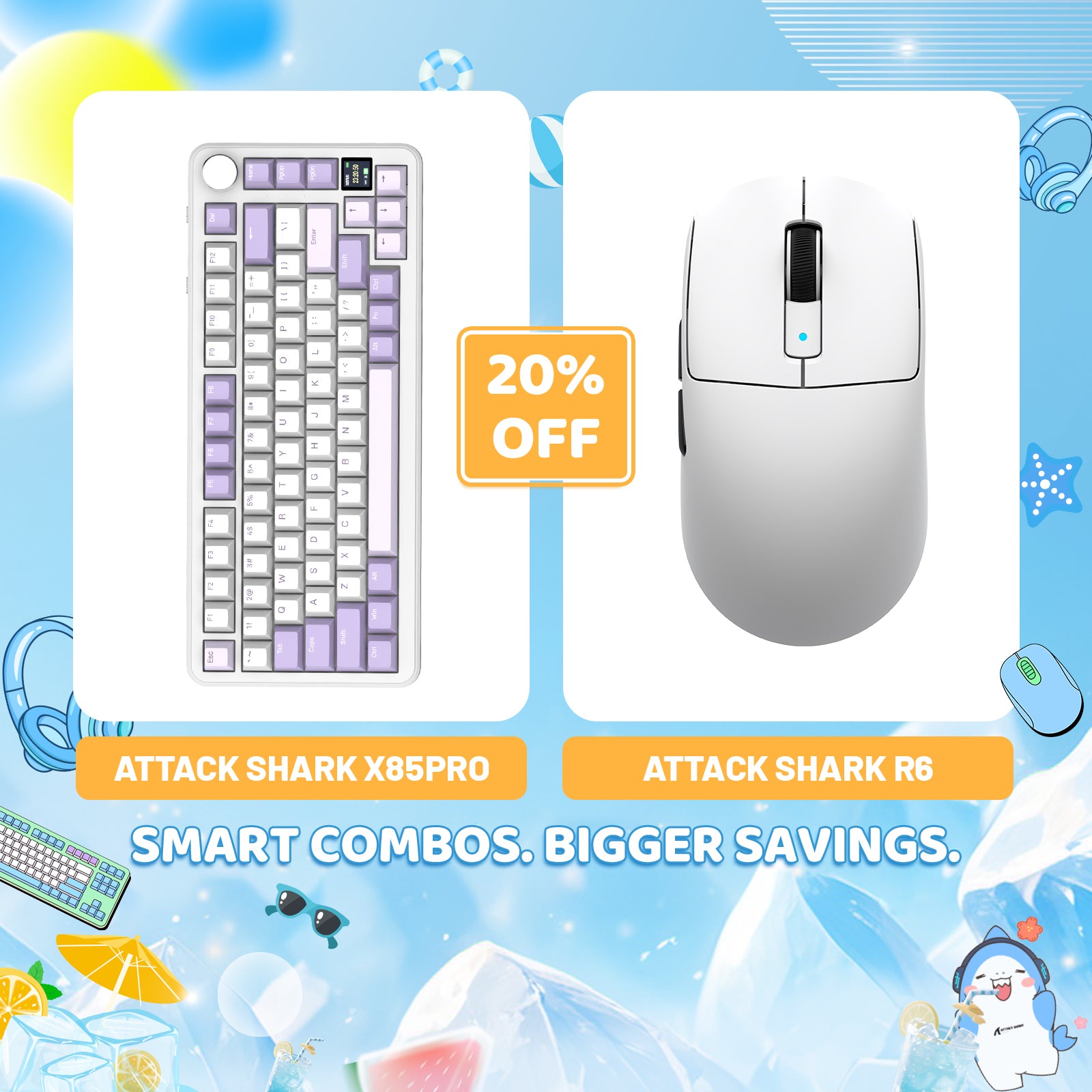 ATTACK SHARK X85PRO Tri-mode Gasket Mechanical Keyboard + R6 Wireless Gaming Mouse Bundle