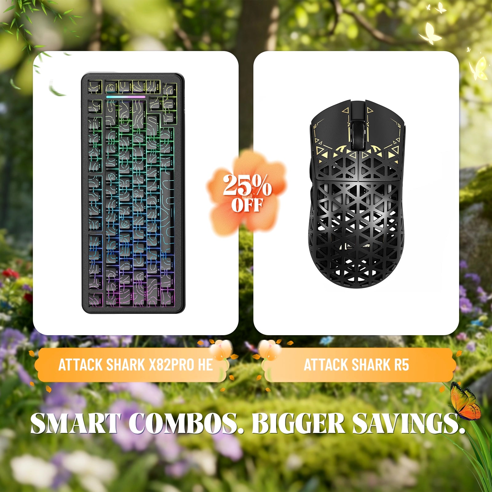 ATTACK SHARK X82PRO HE Rapid Trigger-Tastatur + R5 Carbon Fiber Wireless Gaming-Maus im Bundle