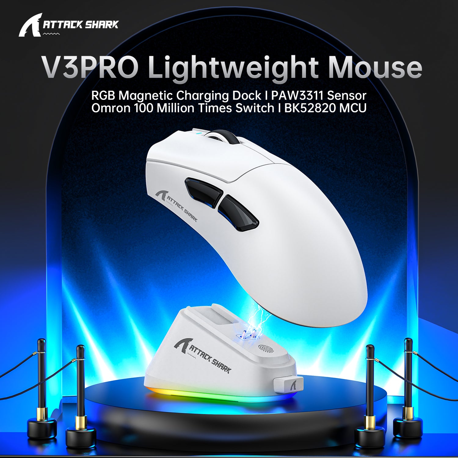 ATTACK SHARK V3PRO Ultra-Light Tri-Mode Gaming Mouse with Charge Dock