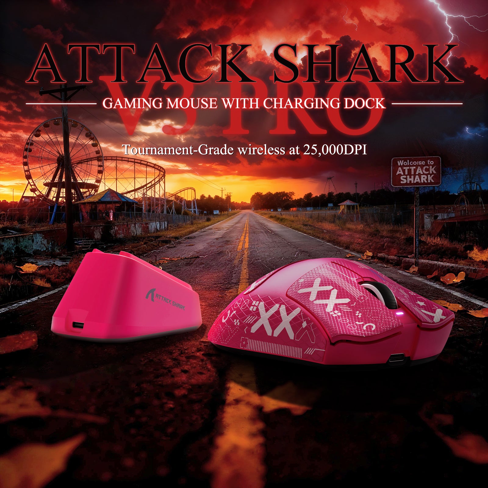 ATTACK SHARK V3PRO Ultraleichte Tri-Mode-Gaming-Maus mit Ladestation