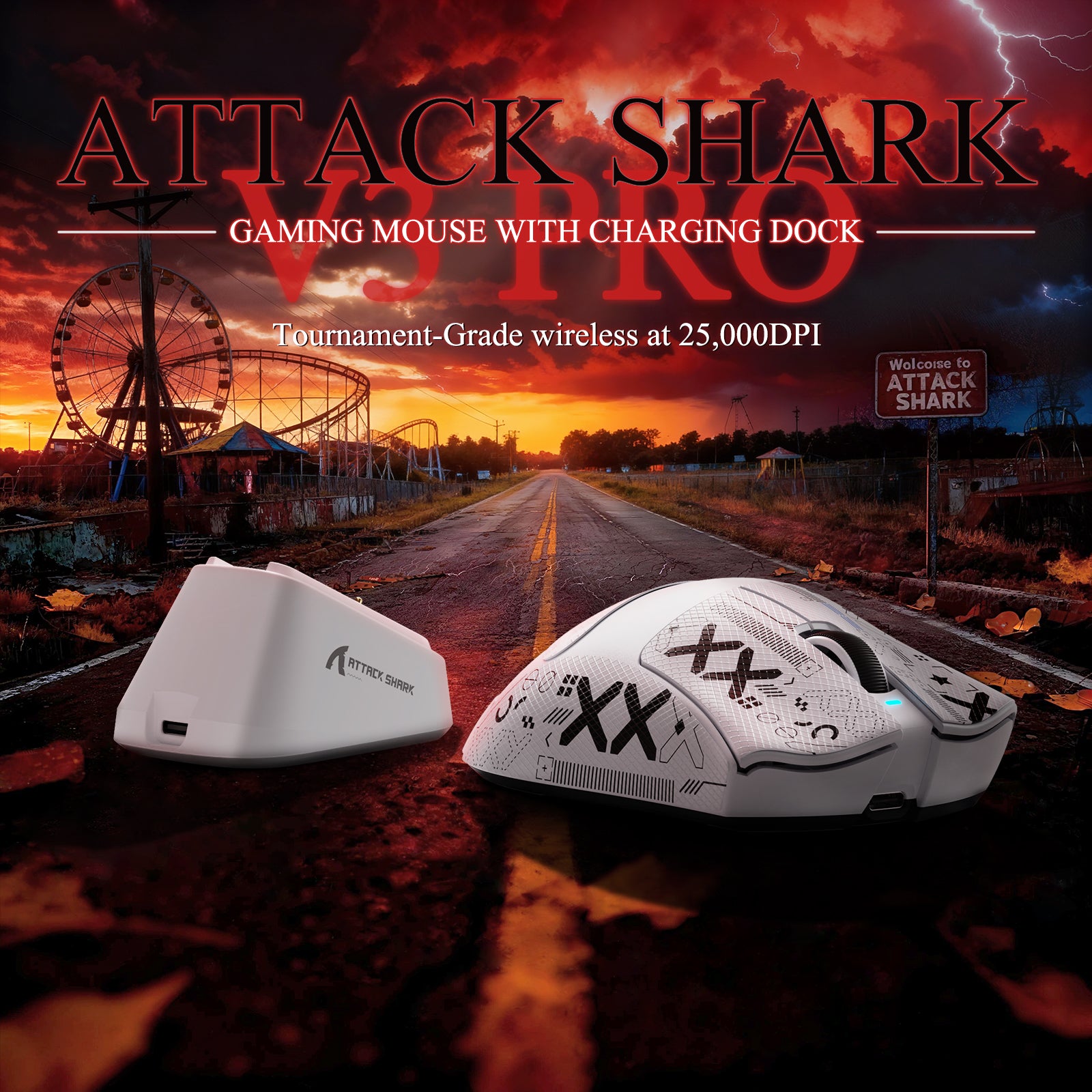ATTACK SHARK V3PRO Ultraleichte Tri-Mode-Gaming-Maus mit Ladestation