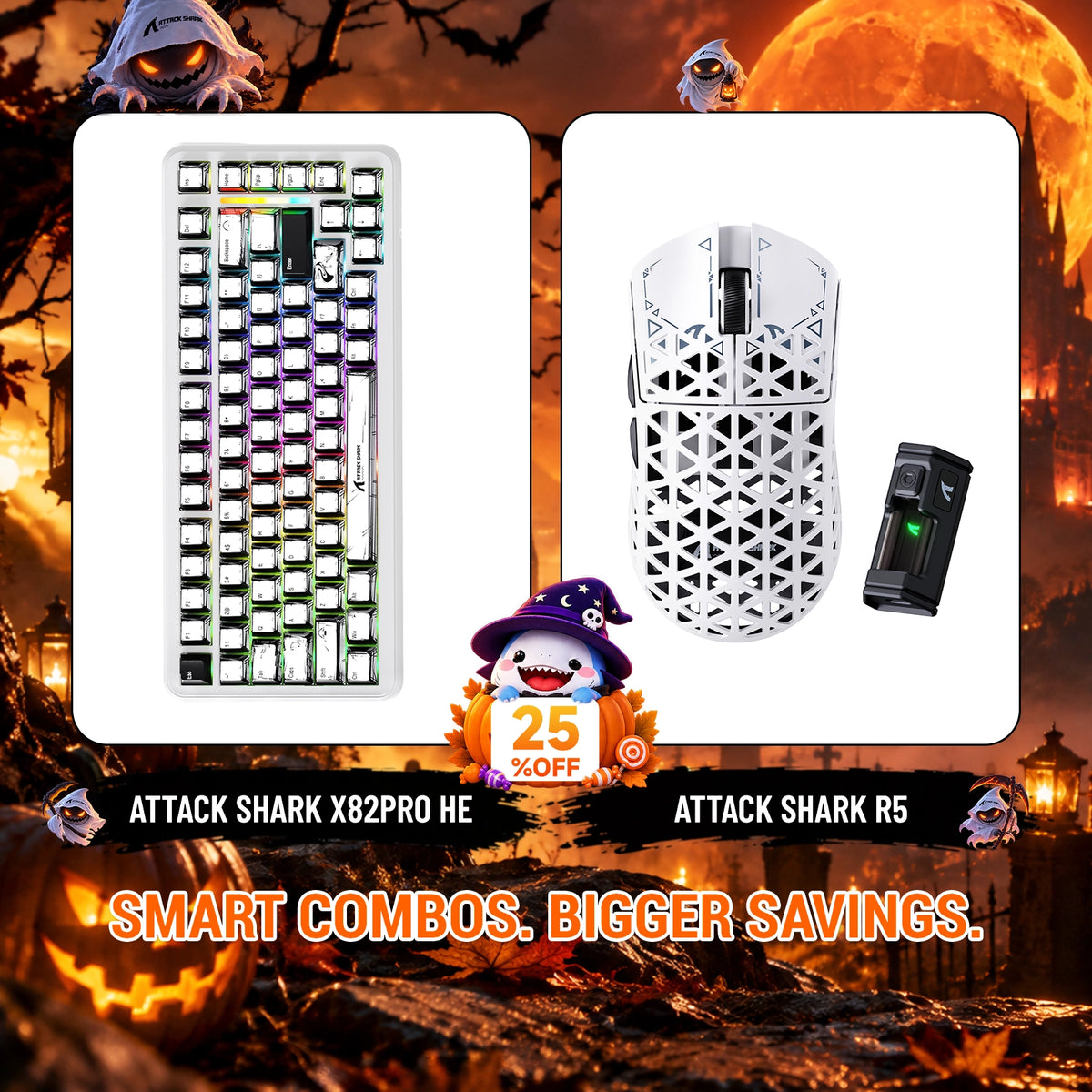 ATTACK SHARK X82 PRO HE-Tastatur mit Rapid Trigger + R5 Carbon Fiber kabelloses Gaming-Maus-Bundle