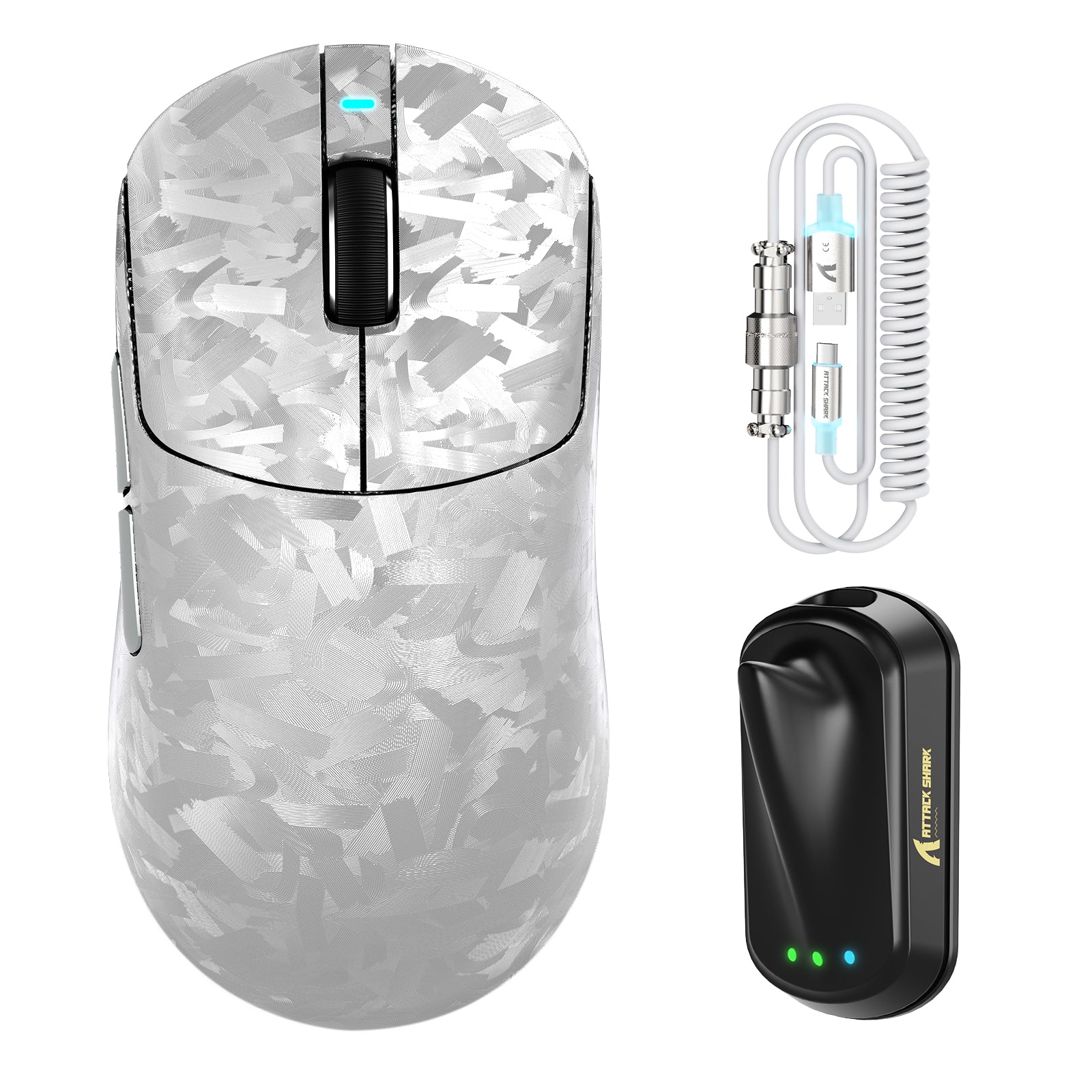 ATTACK SHARK RS3 ULTRA Carbonfaser Kabellose PAW3955MAX Gaming-Maus mit C06 Ultra LED-Kabel