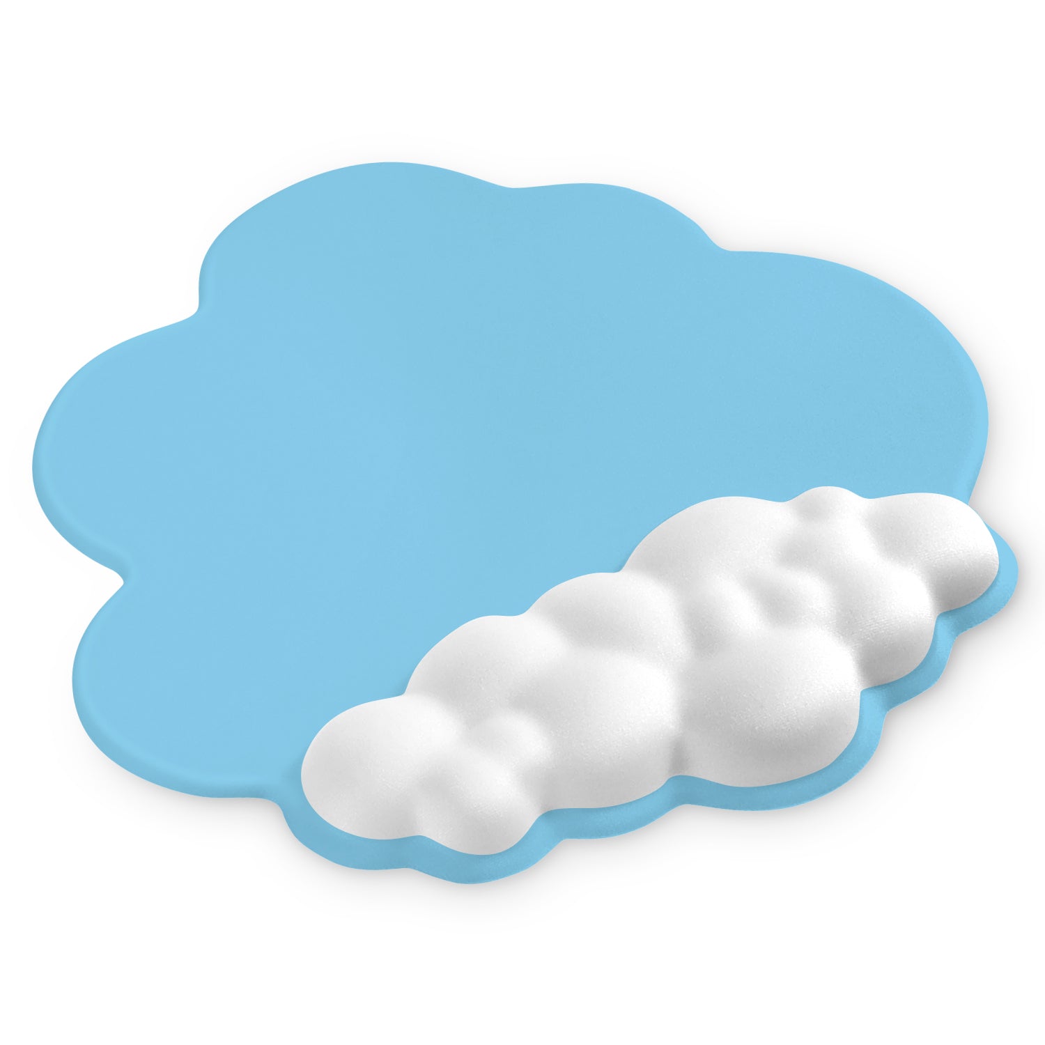 Light blue cloud-shaped mouse pad with ergonomic wrist support and memory foam.