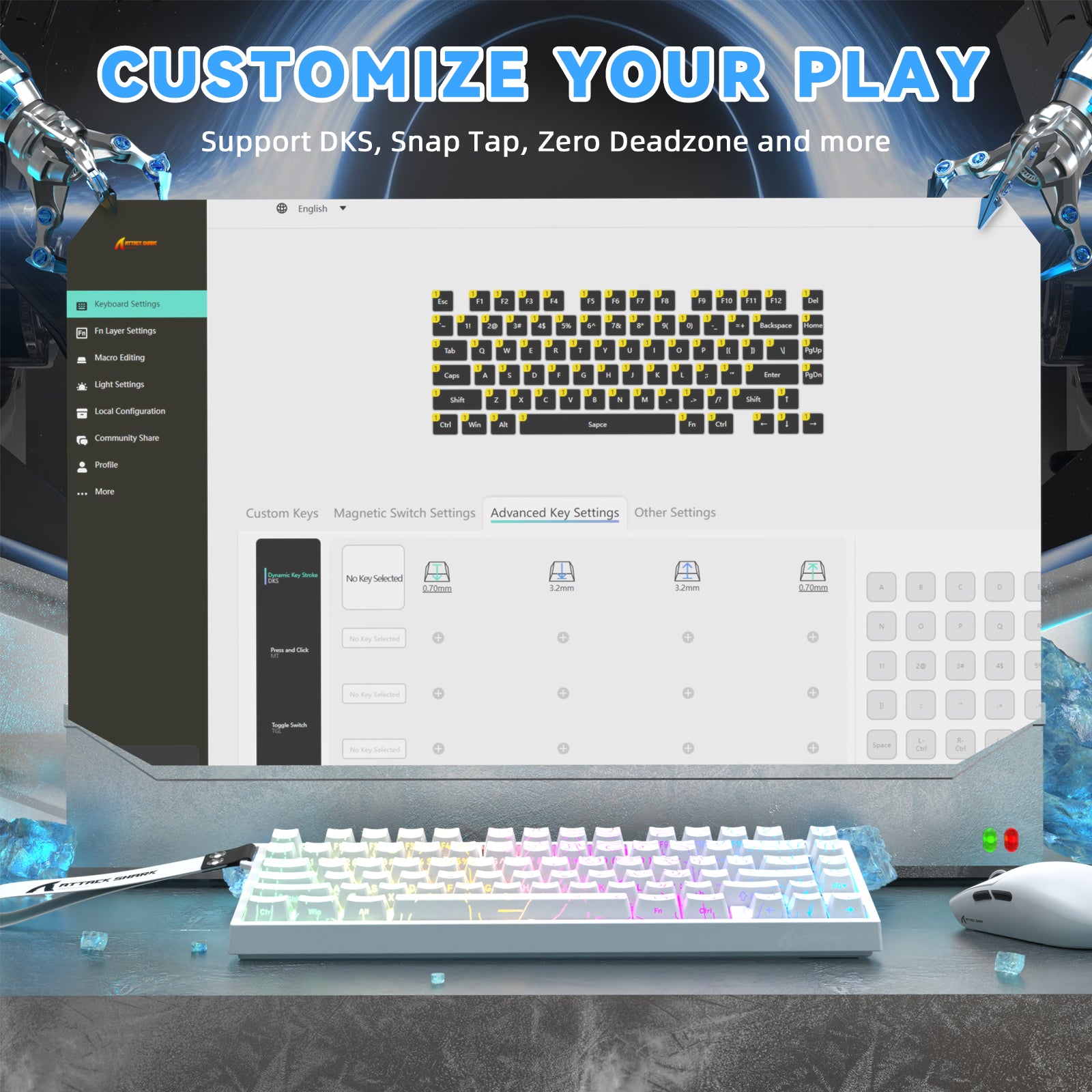 ATTACK SHARK R82 HE Rapid Trigger-Tastatur-Magnetschalter mit 0,005 MM RT