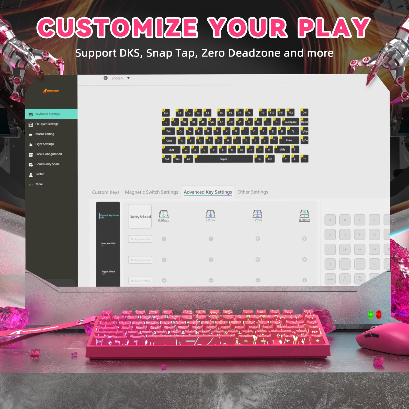 ATTACK SHARK R82 HE Rapid Trigger-Tastatur-Magnetschalter mit 0,005 MM RT