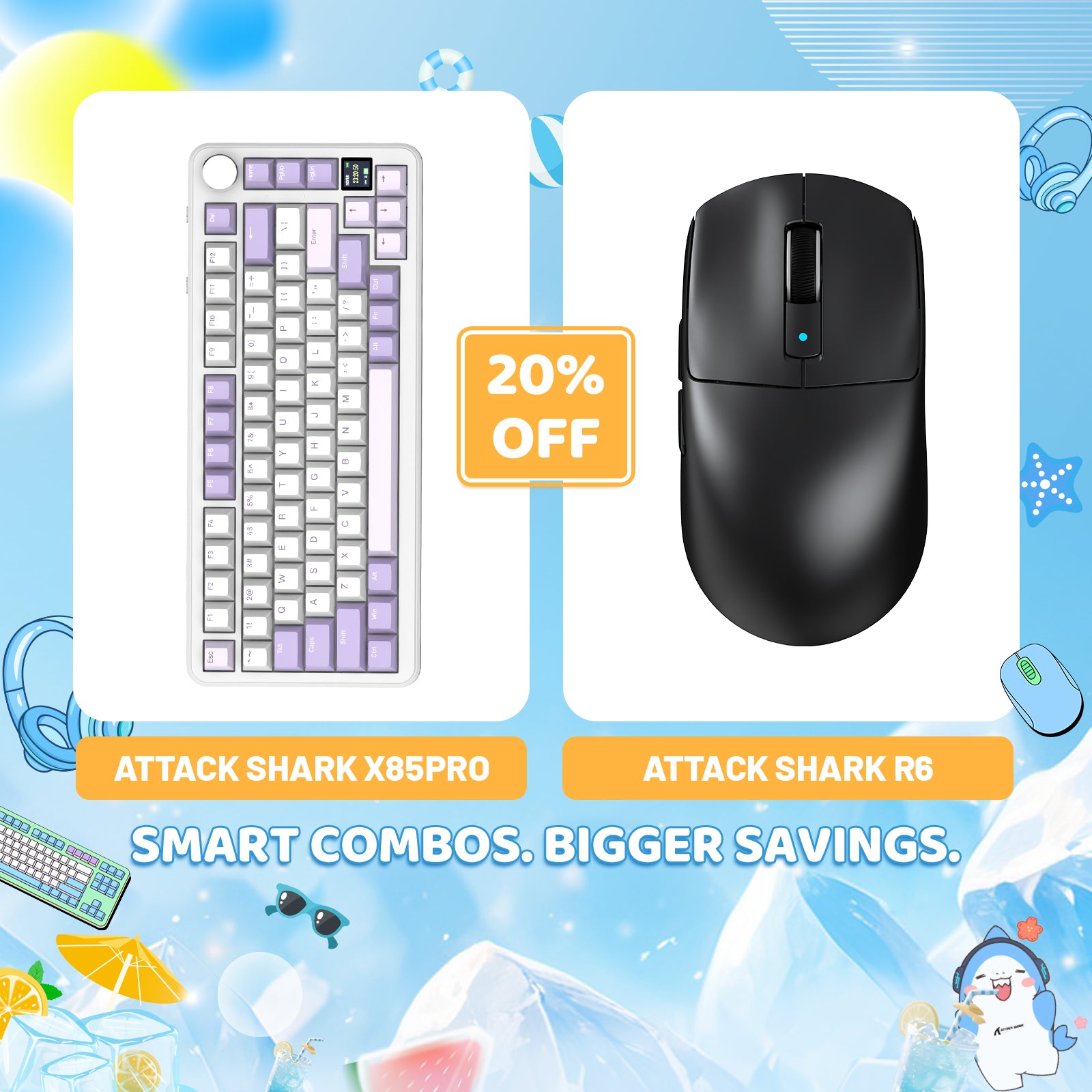 ATTACK SHARK X85PRO Tri-mode Gasket Mechanical Keyboard + R6 Wireless Gaming Mouse Bundle