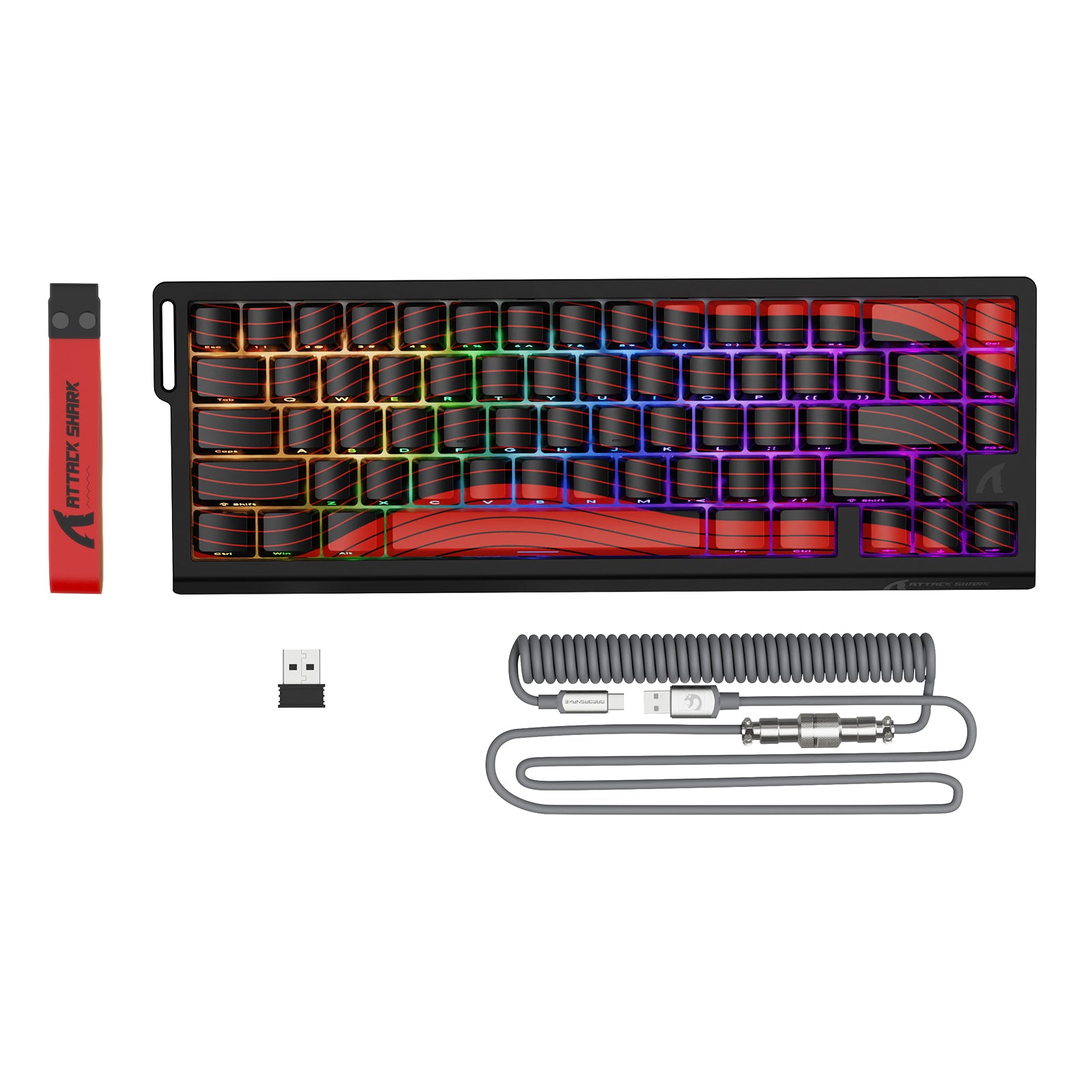 ATTACK SHARK X68PRO HE Wireless 60% RGB Gaming Keyboard with coiled cable and accessories