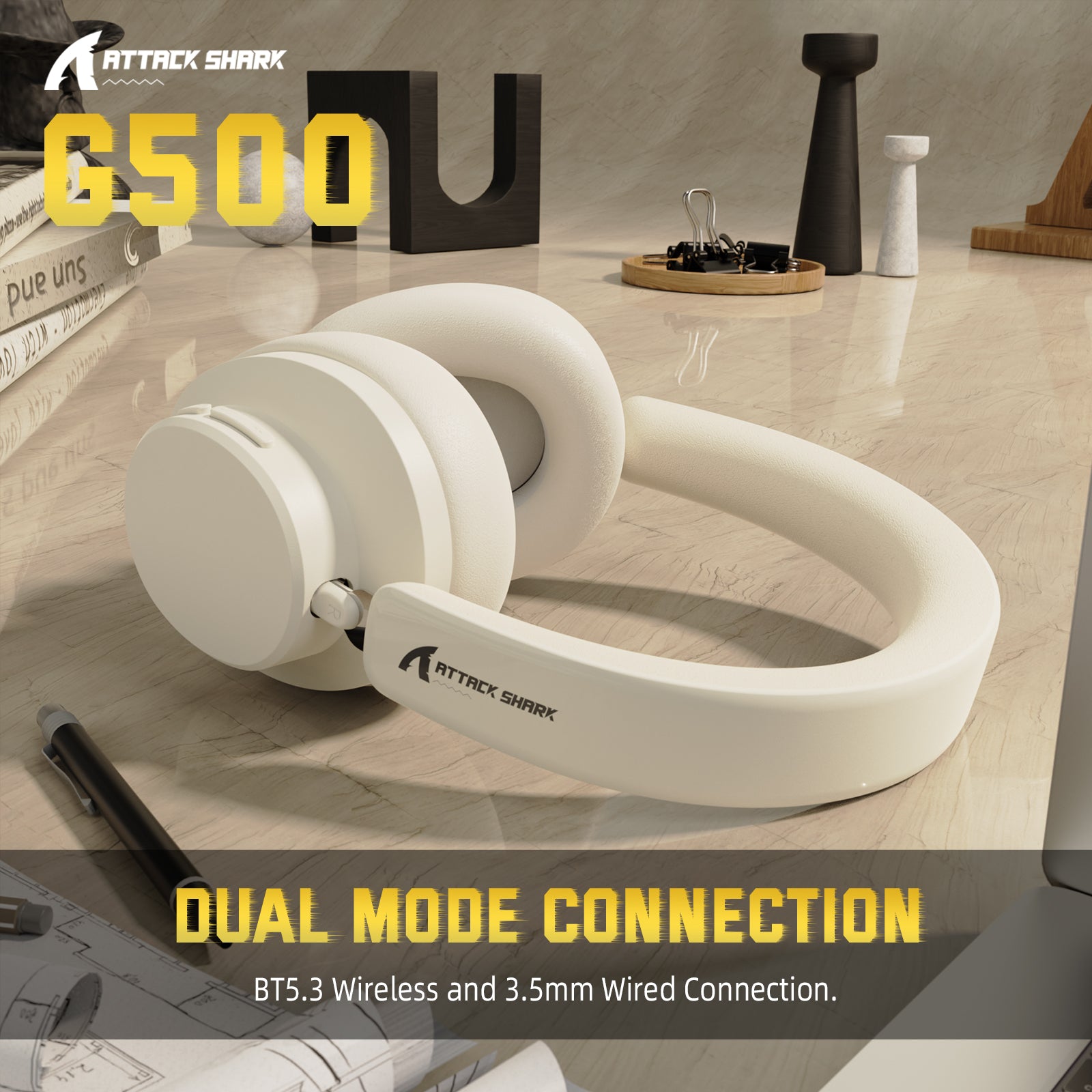 ATTACK SHARK G500 Dual Mode Gaming Headset - White
