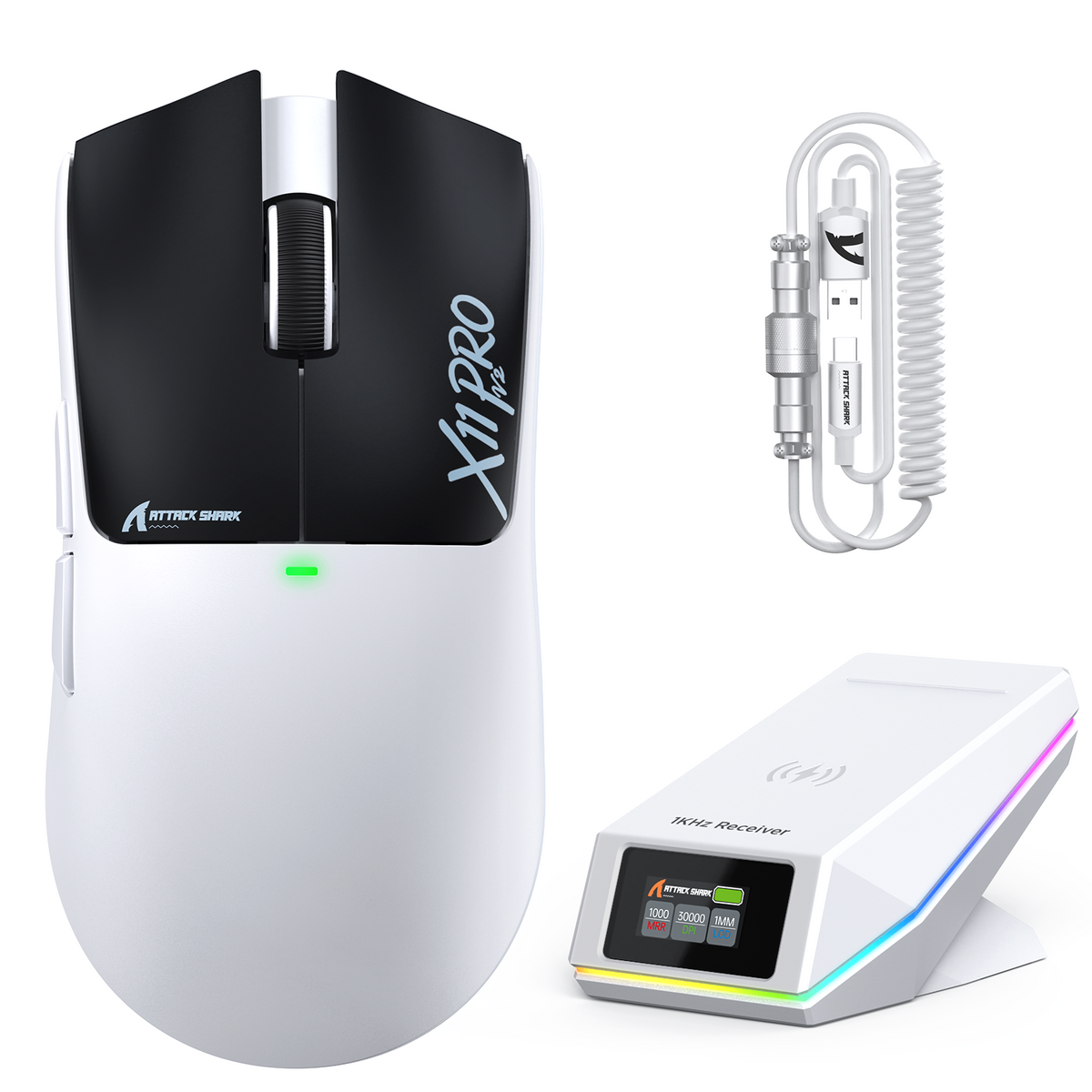 ATTACK SHARK X11 PRO V2 Kabellose Gaming-Maus mit TFT-Display, Ladestation und C06 Spiralkabel